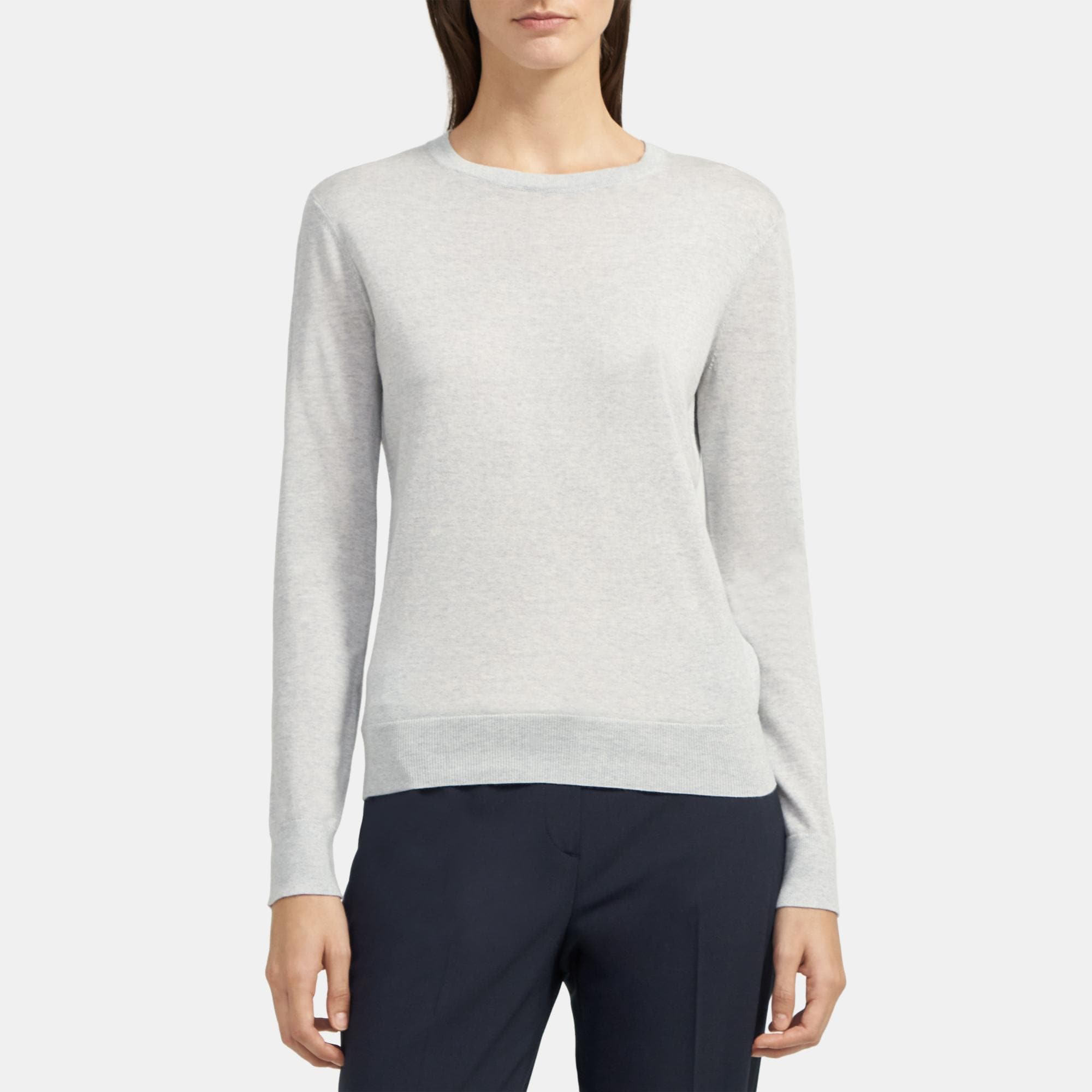 띠어리 Theory Crewneck Sweater in Merino Wool,LIGHT GREY HEATHER