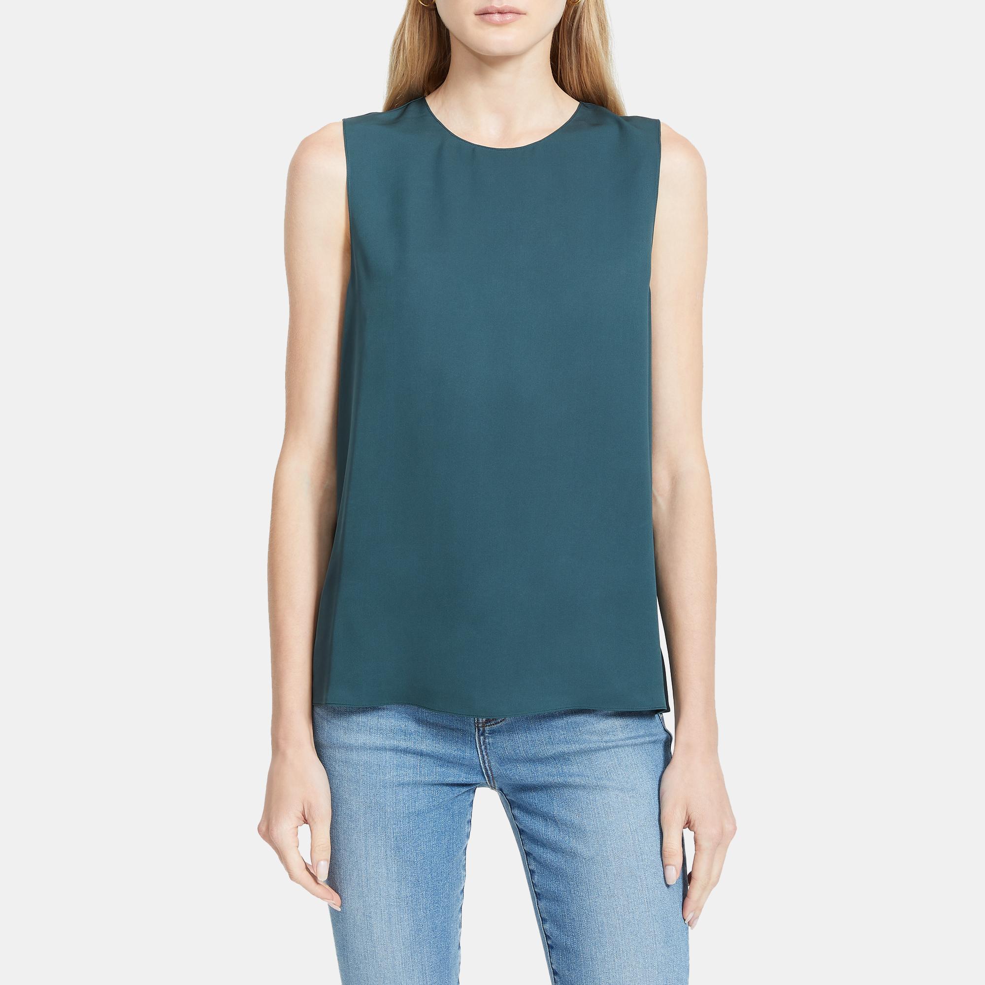 Theory Outlet Official Site  Straight Shell Top in Silk Georgette