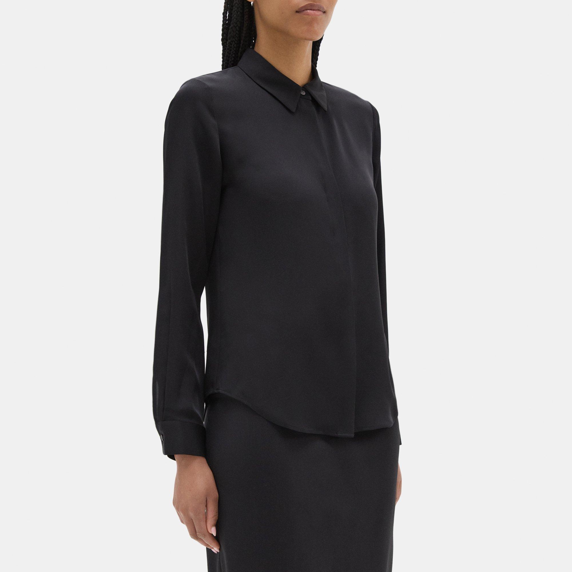 theory black silk blouse