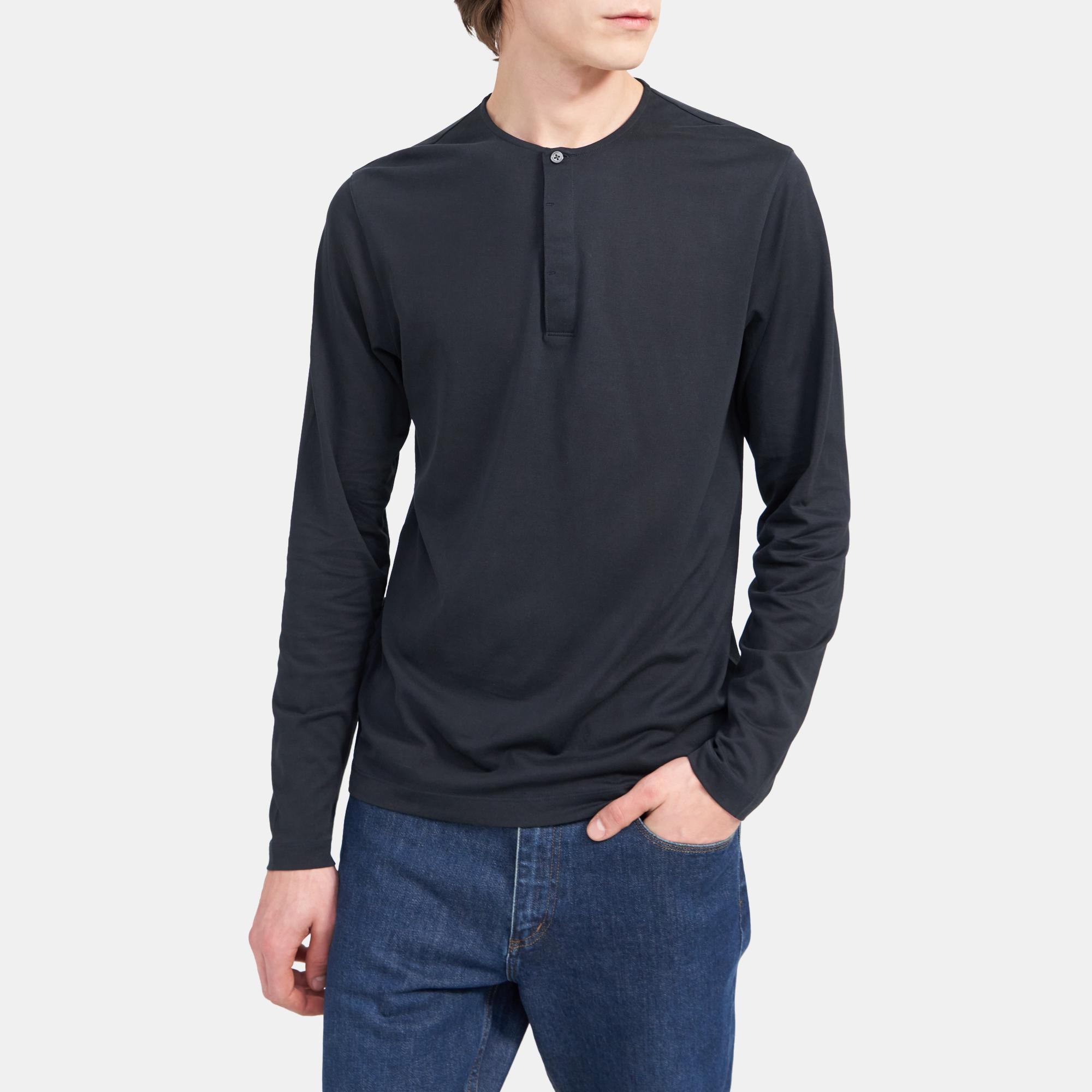 Cotton-Blend Jersey Henley Shirt | Theory Outlet