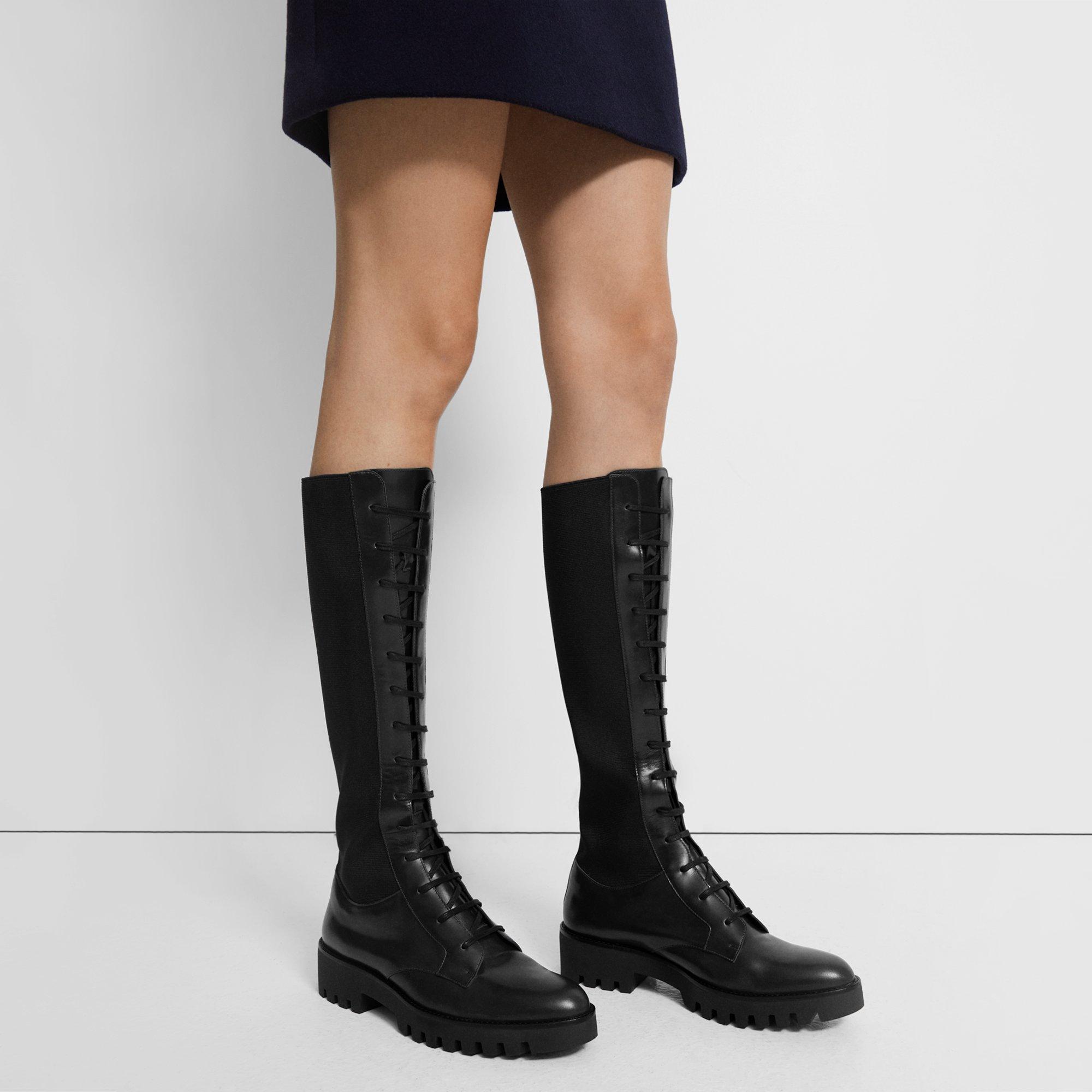 Black Leather Laced Lug Boot | Theory