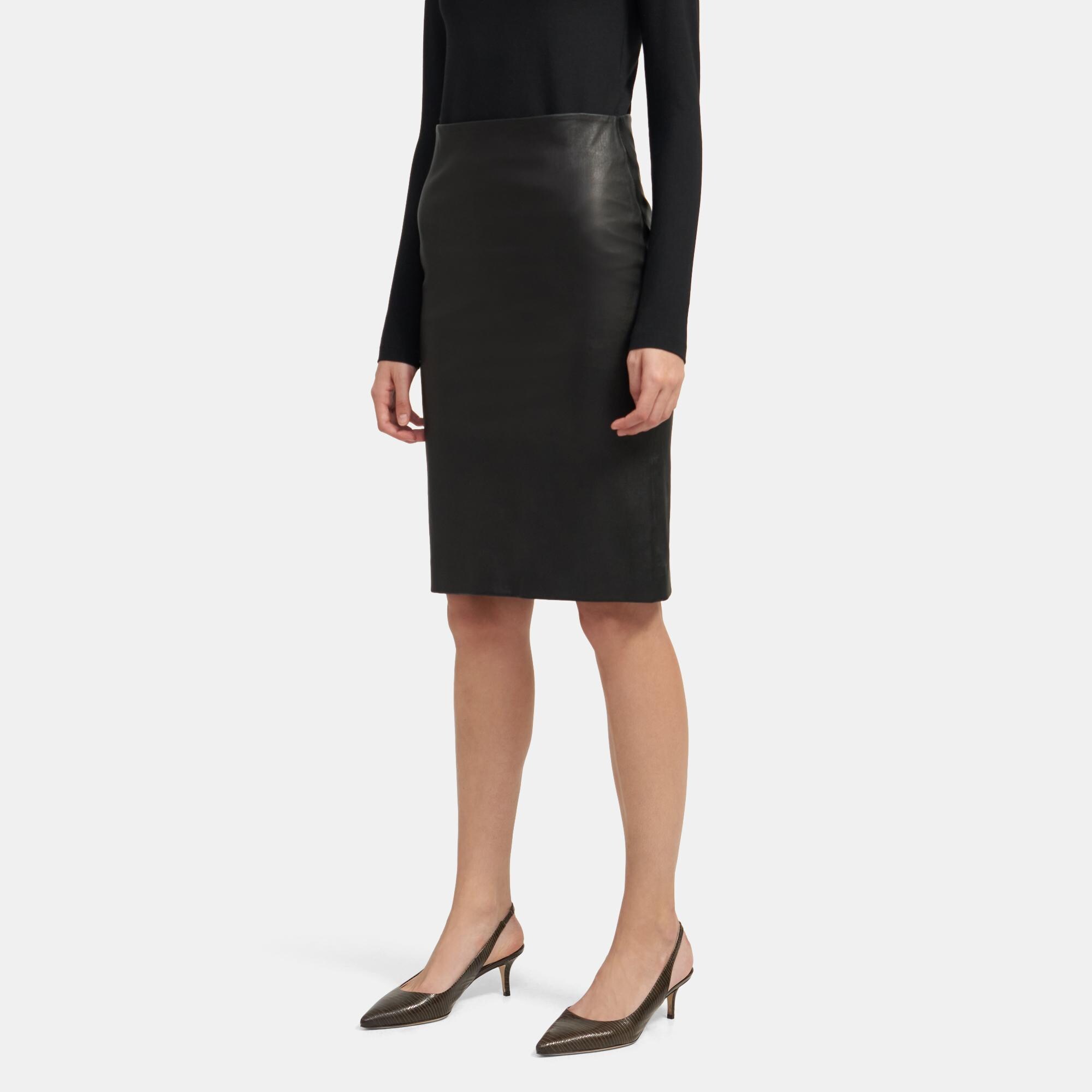 Theory Outlet Official Site  Skinny Pencil Skirt in Stretch Leather