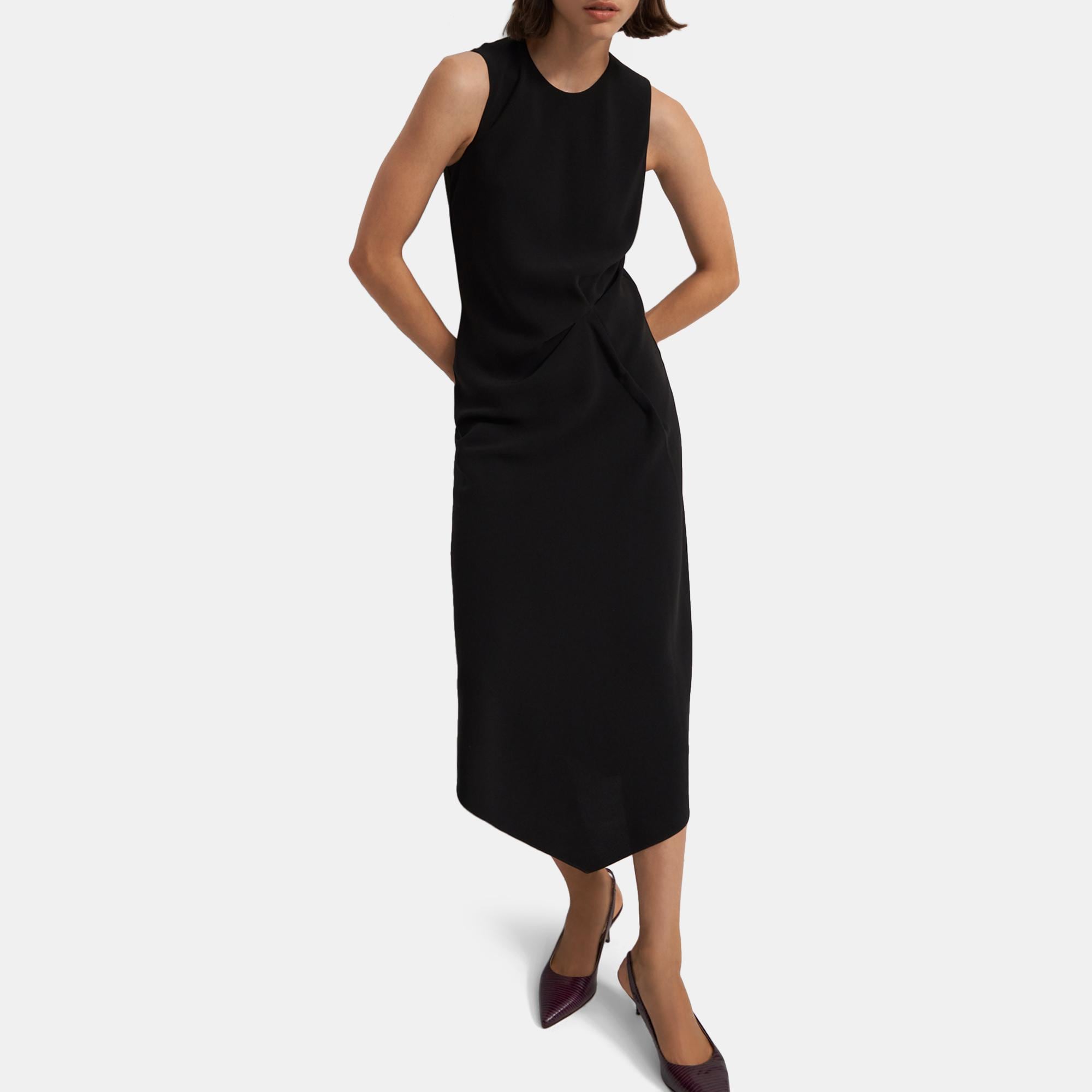 Crepe Draped Tuck Dress | Theory Outlet