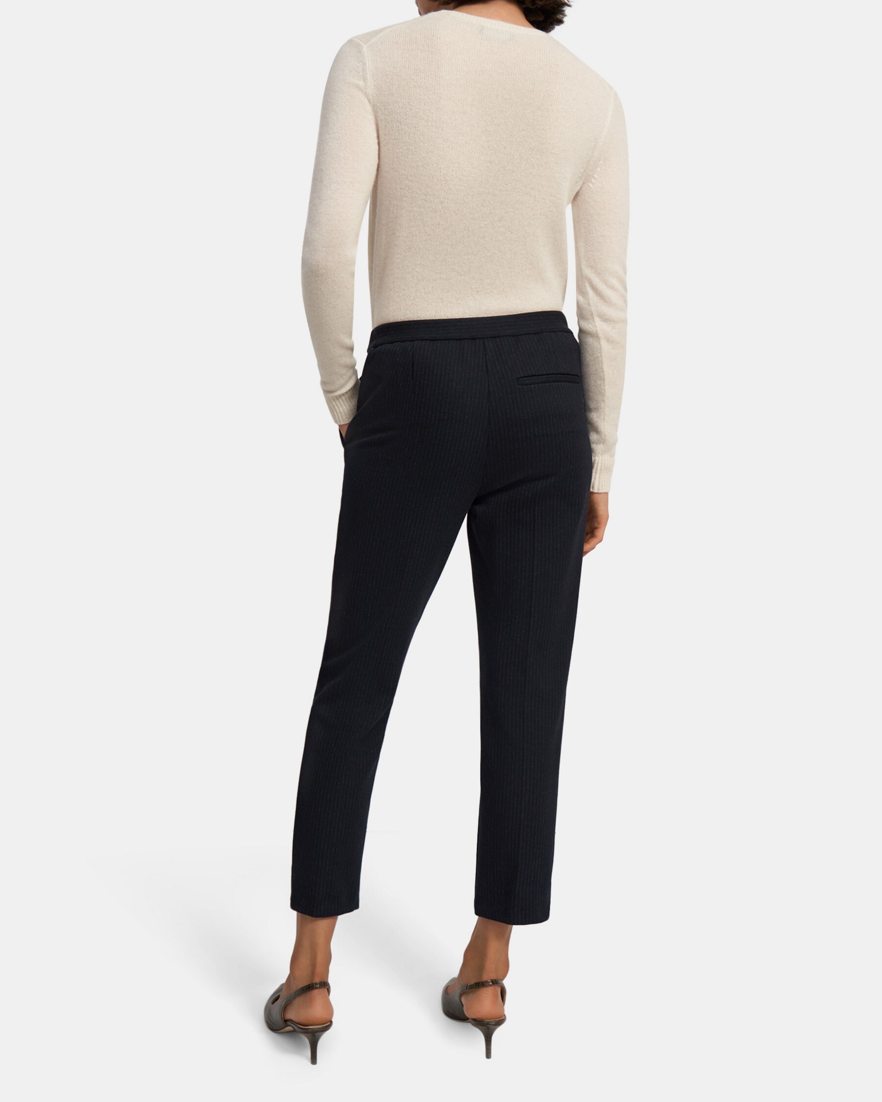 Slim Cropped Pull-On Pant in Striped Viscose Knit