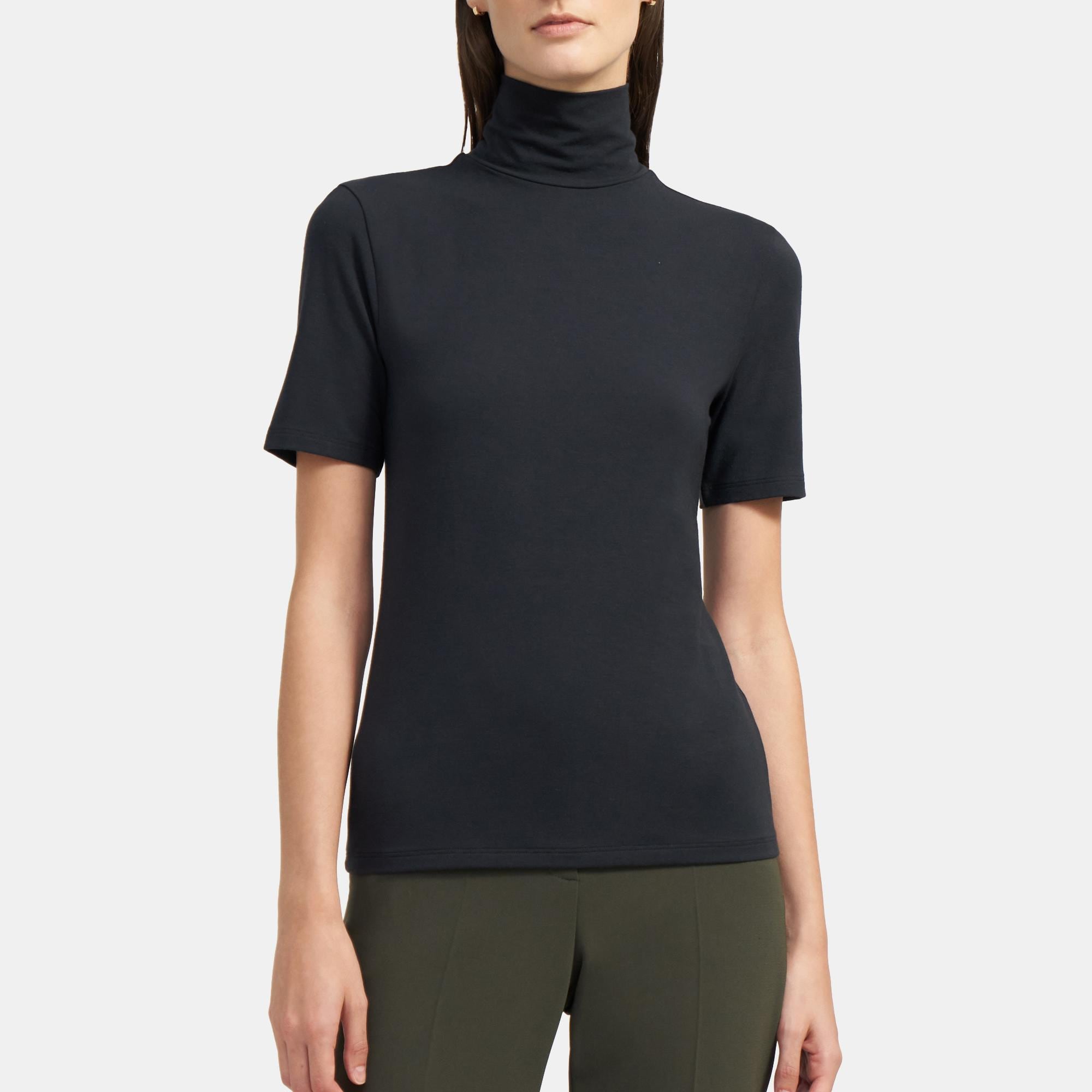 Theory Outlet Official Site  Short-Sleeve Turtleneck in Modal-Cotton