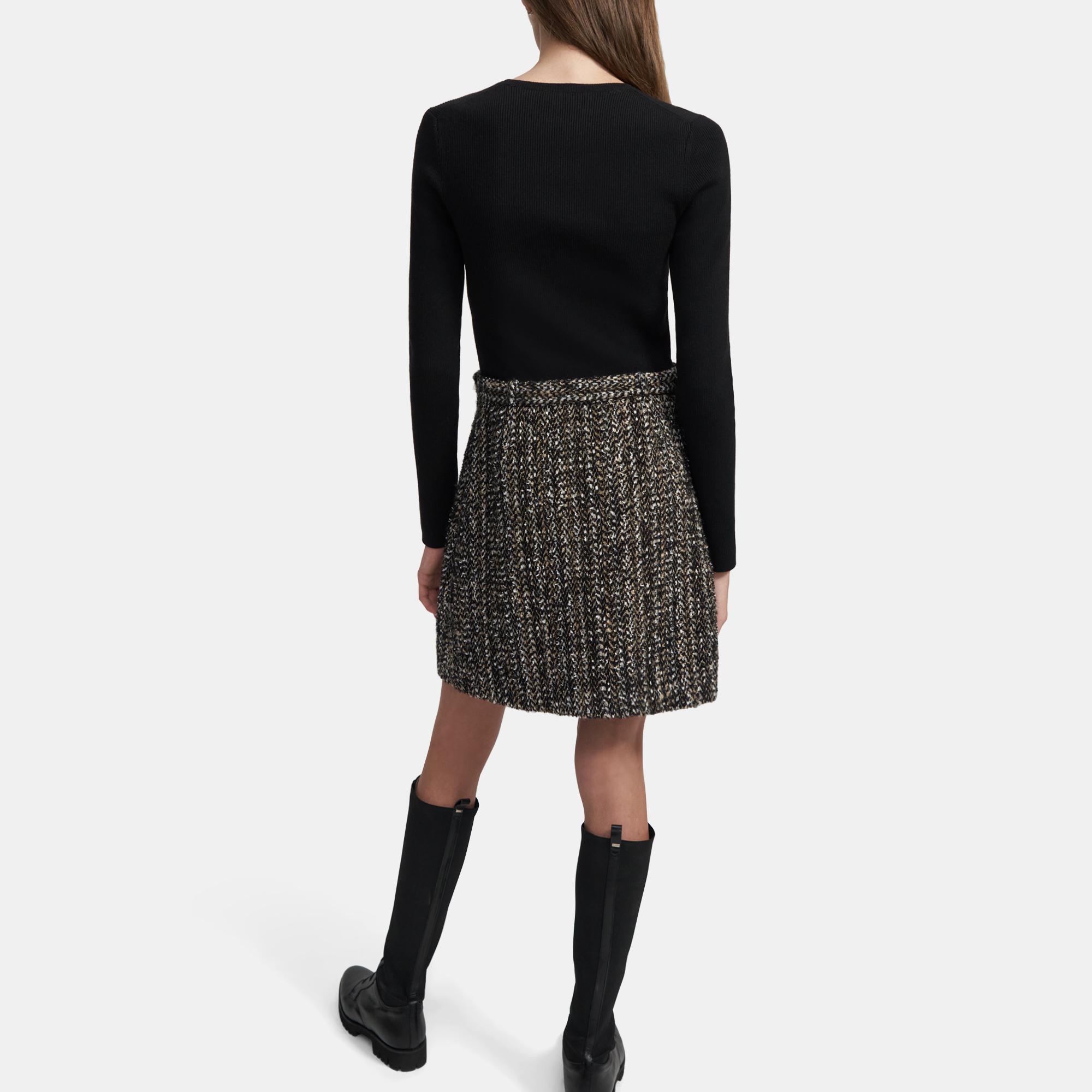 Tweed LongSleeve Knit Combo Dress Theory