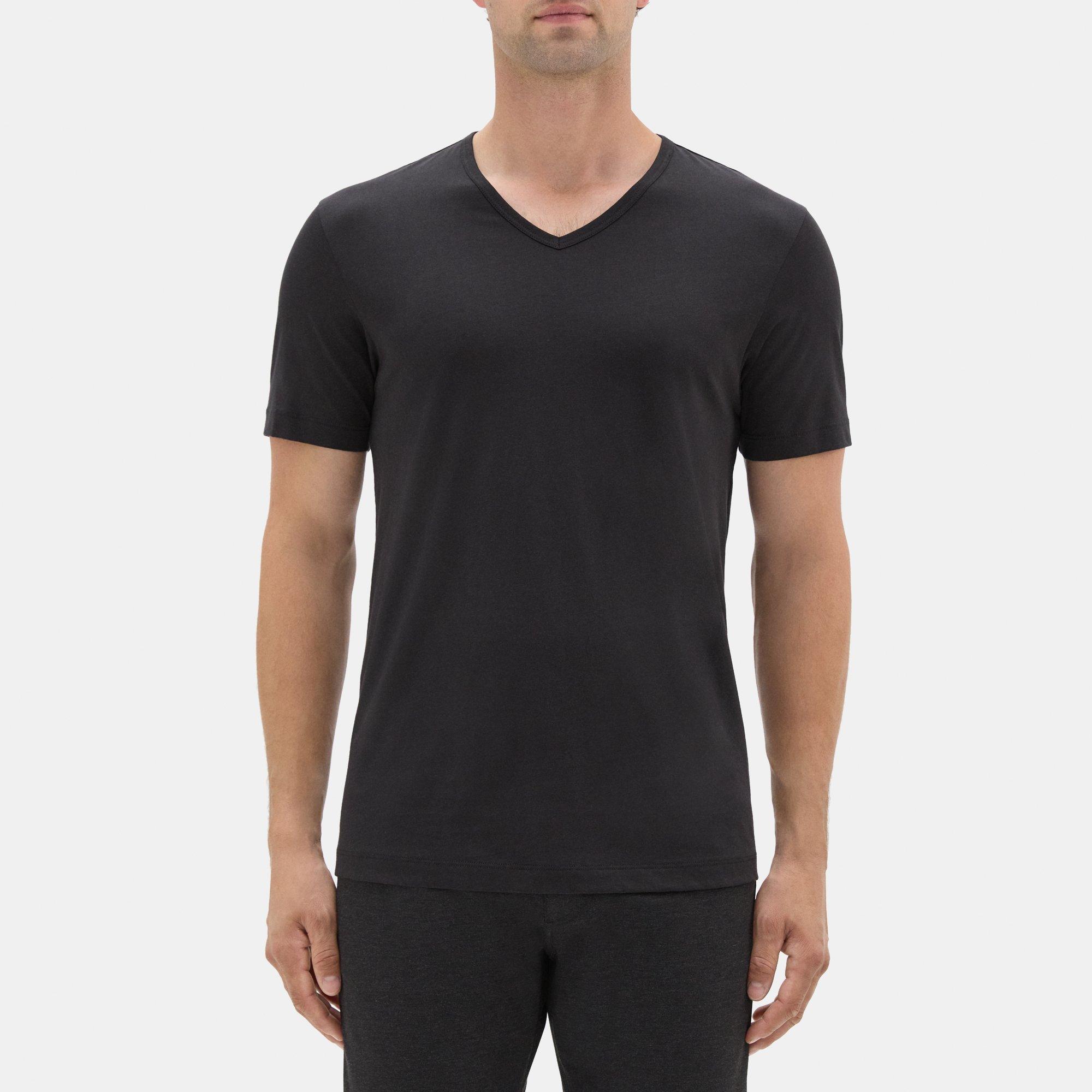 띠어리 Theory Relaxed V-Neck Tee in Organic Cotton,BLACK