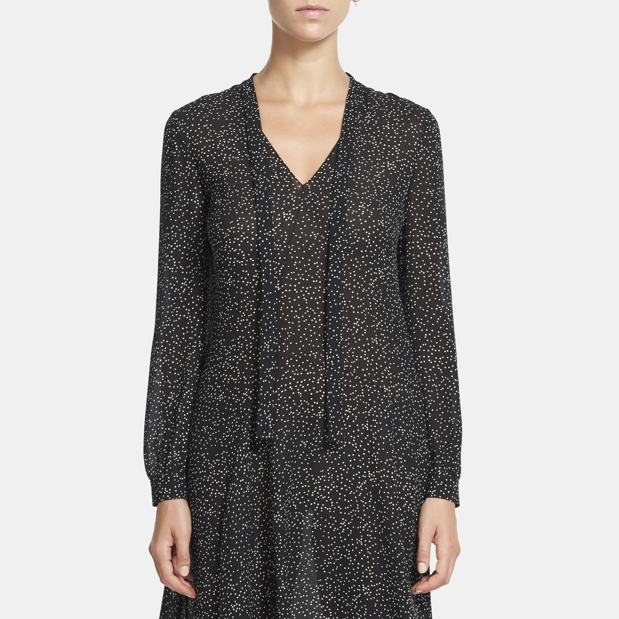 Theory Outlet Official Site  Draped Tie Neck Dress in Speckled Silk