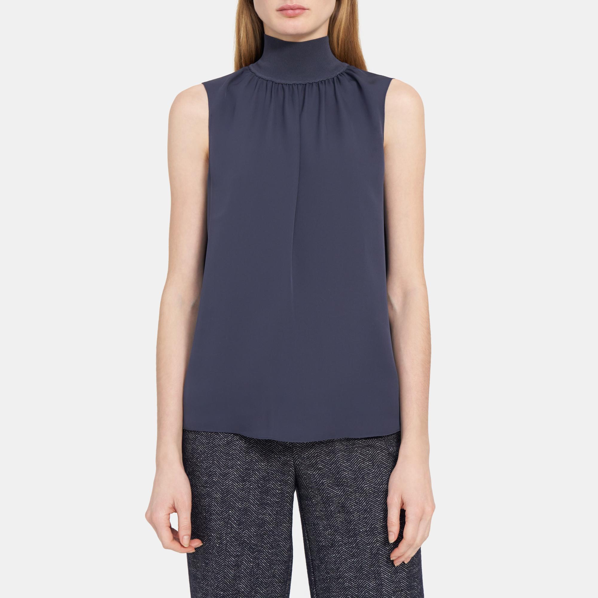 Theory Outlet Official Site | Ribbed Neck Shell Top in Silk Combo