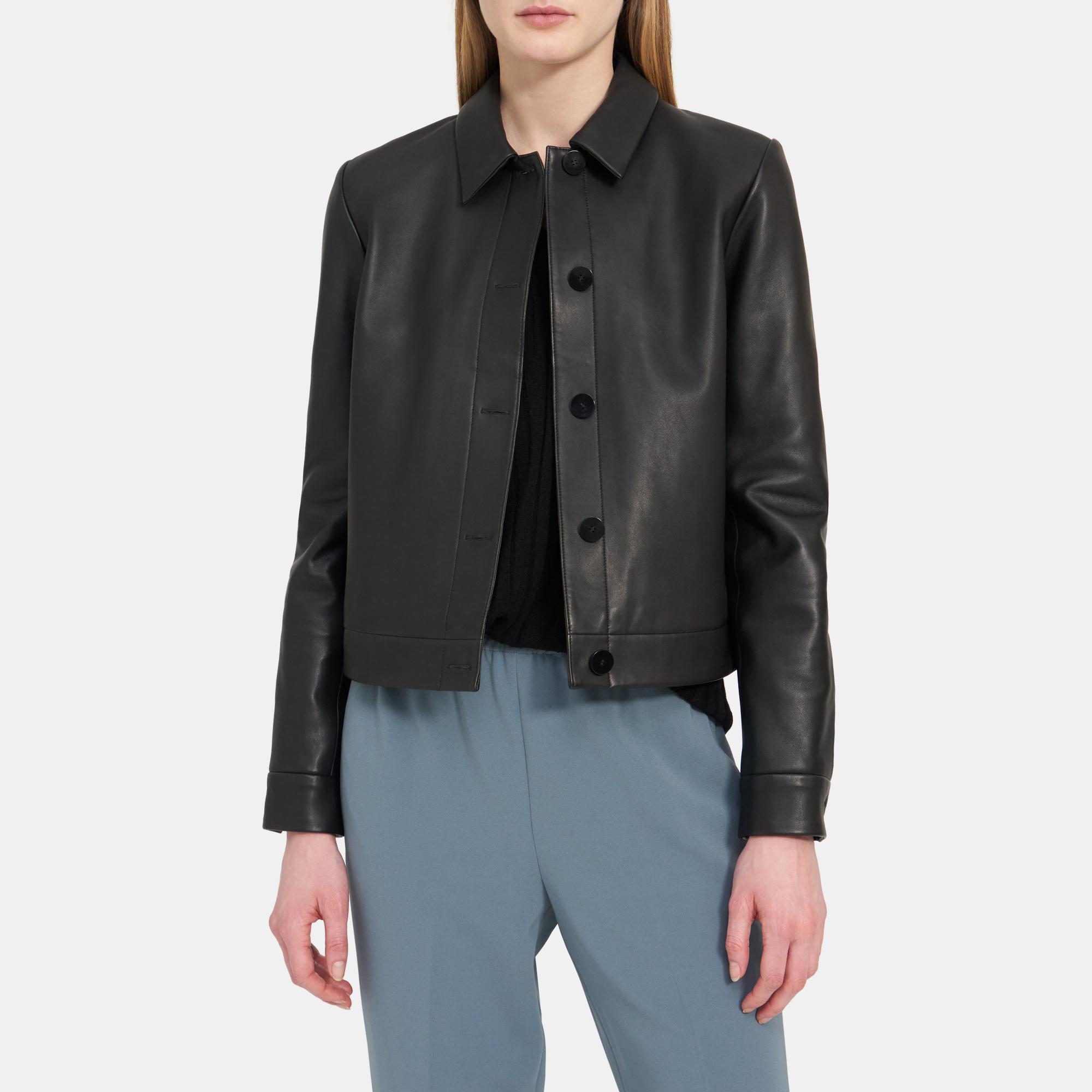 Leather Cropped Jacket | Theory Outlet