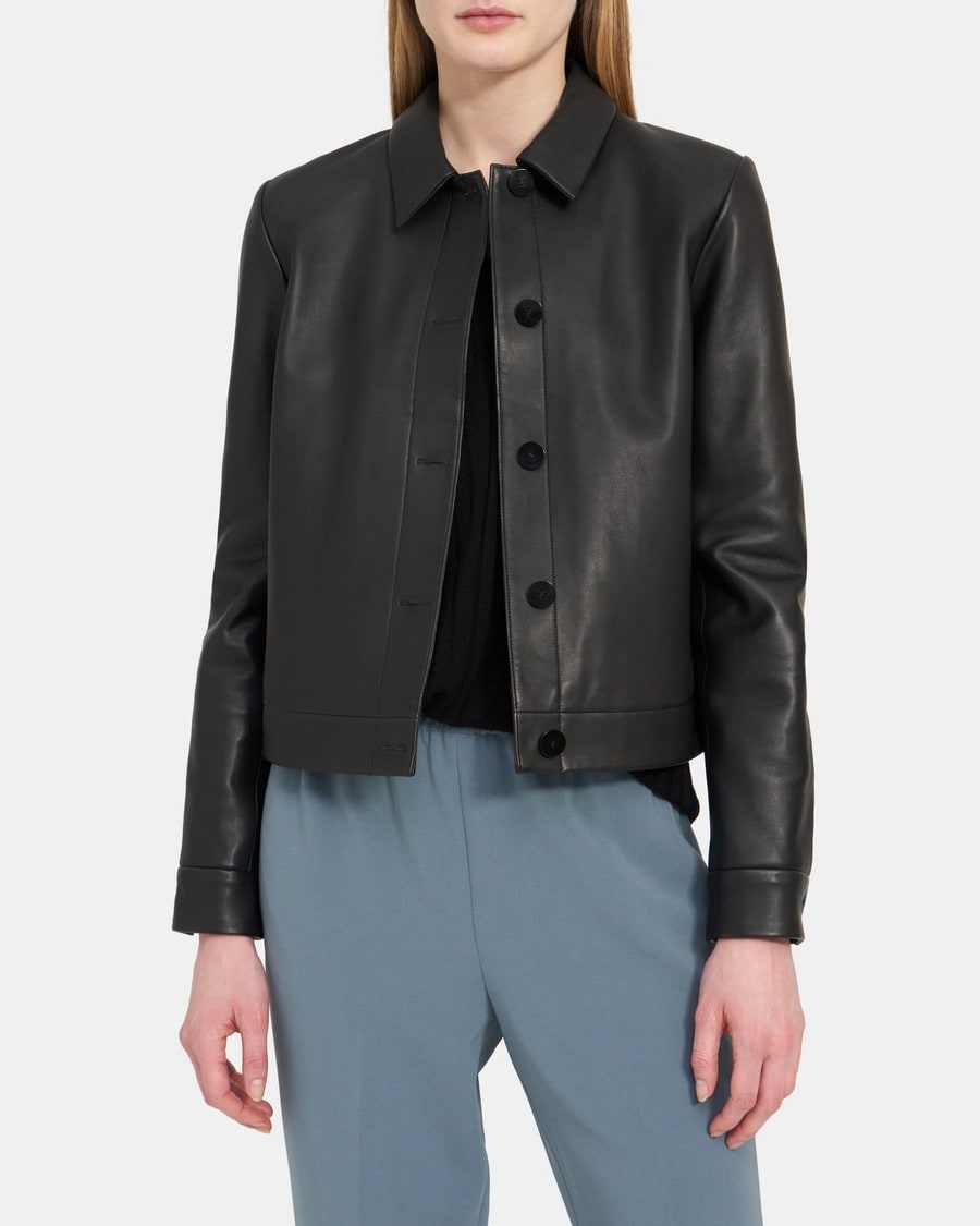 Leather Cropped Jacket | Theory Outlet