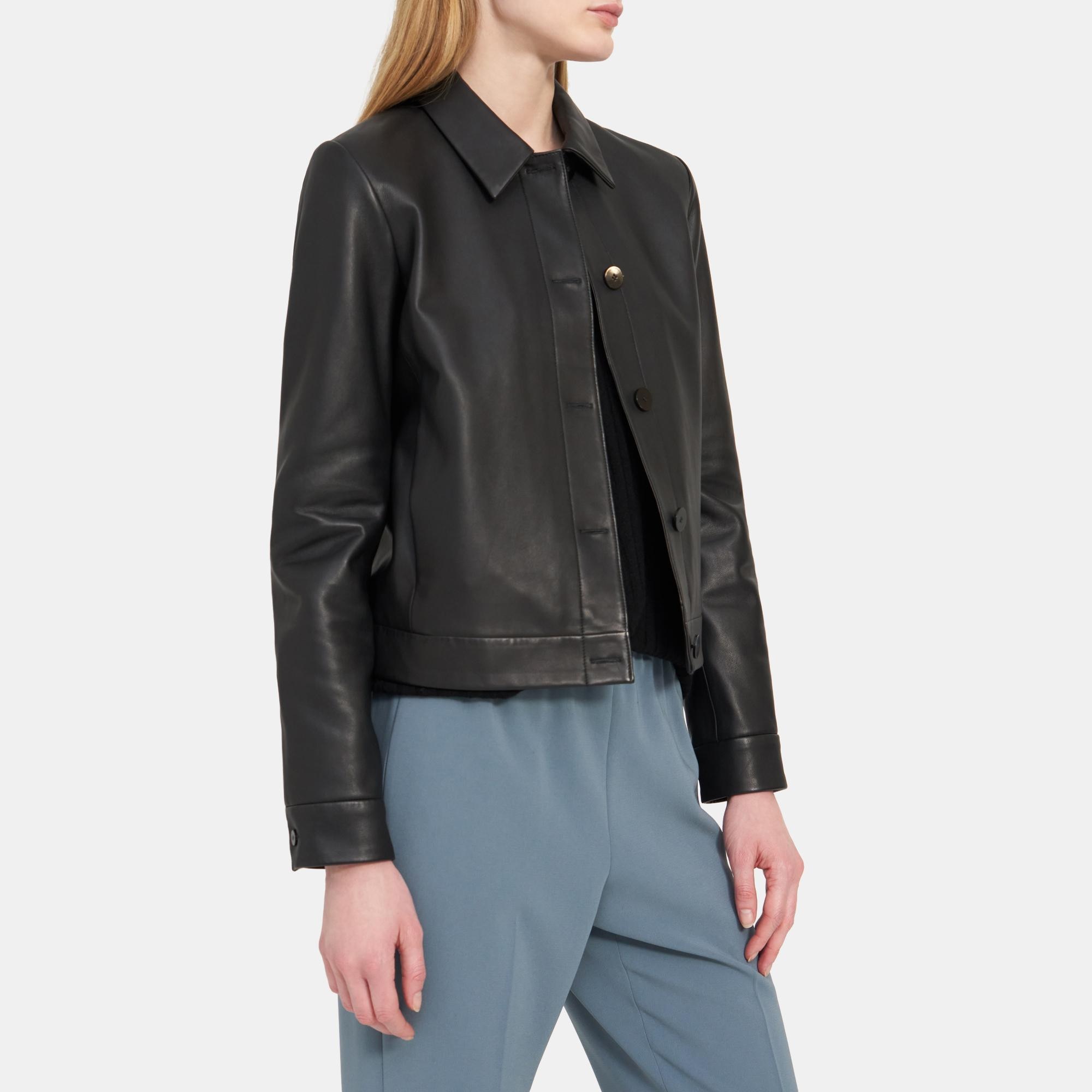 LEATHER CROP JKT | Theory Outlet