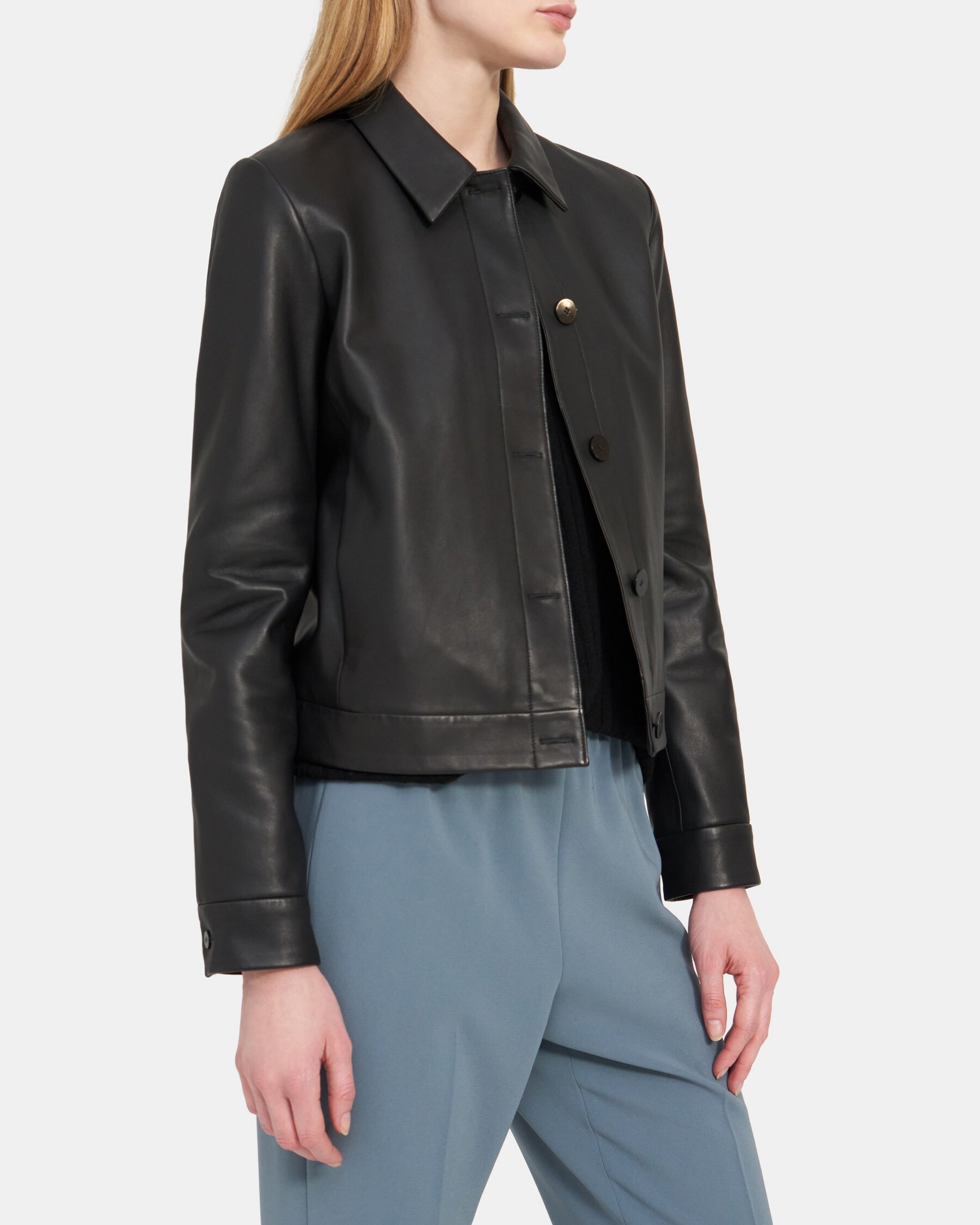 LEATHER CROP JKT | Theory Outlet