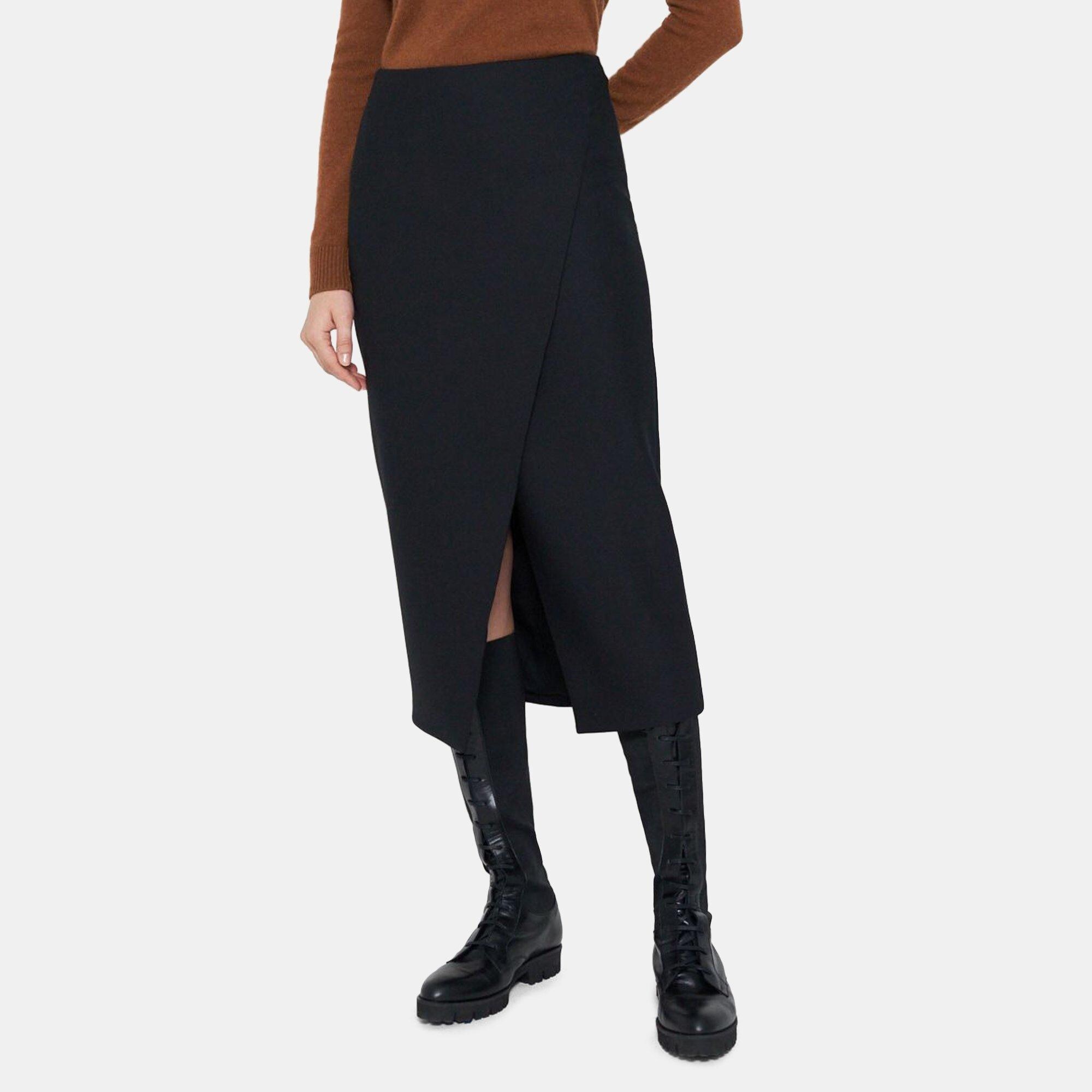 Stretch Wool Blend Tapered Midi Skirt | Theory Outlet