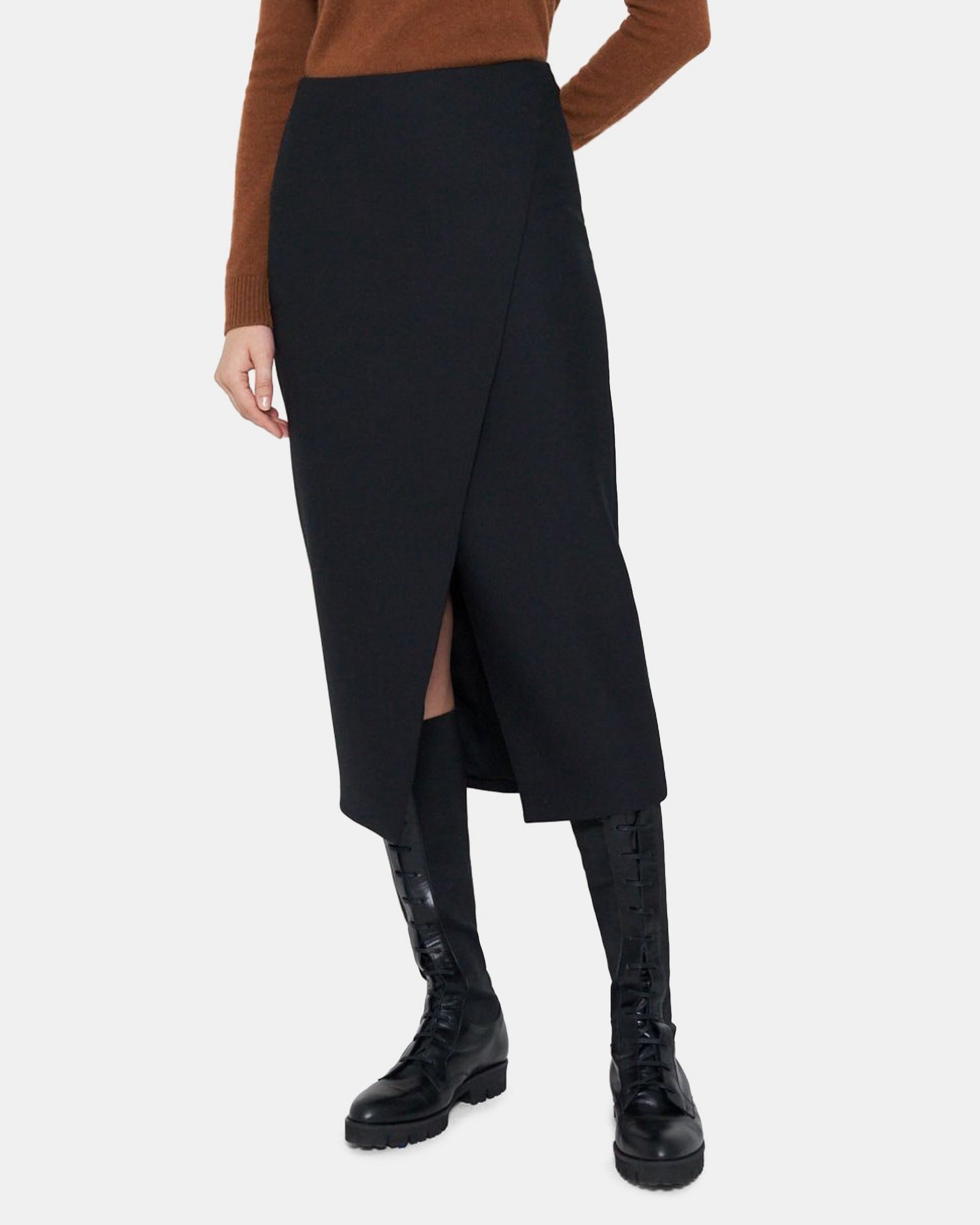 Tapered Midi Skirt in Stretch Wool Blend