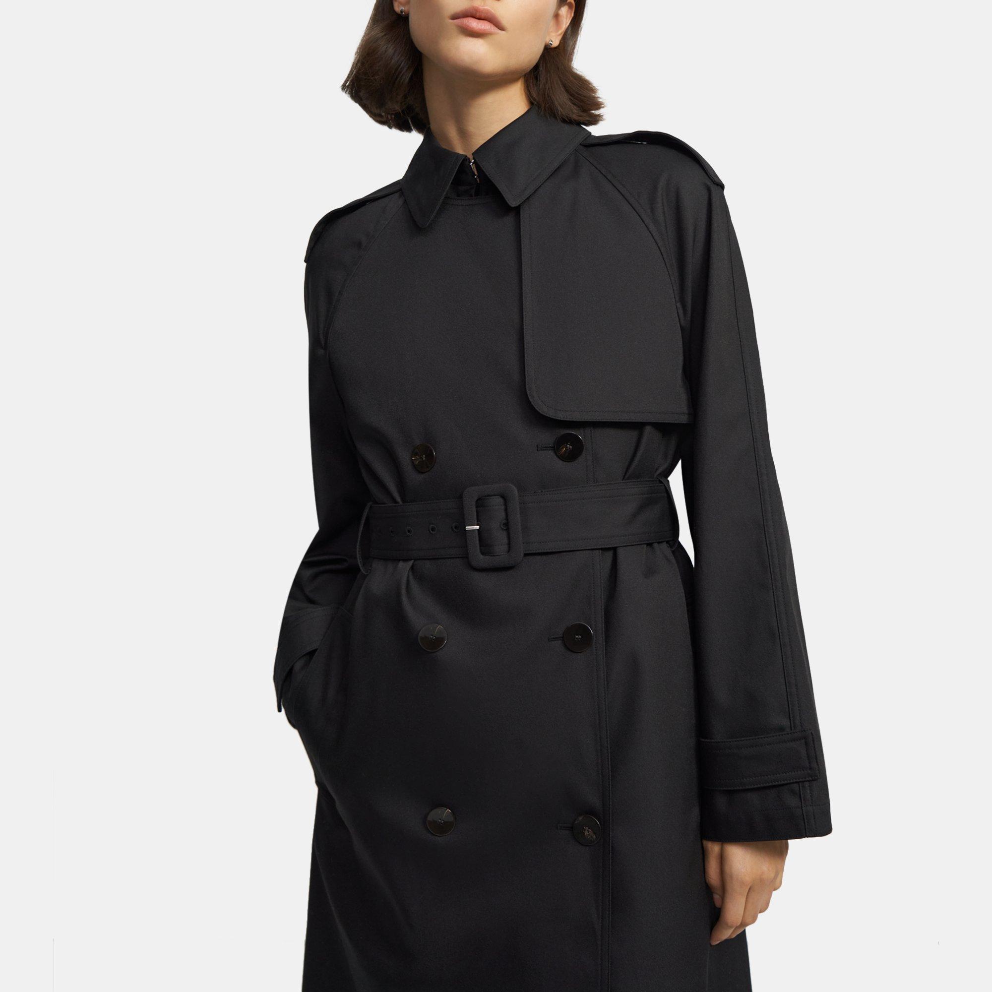 Theory Black Double-Breasted Trench Coat