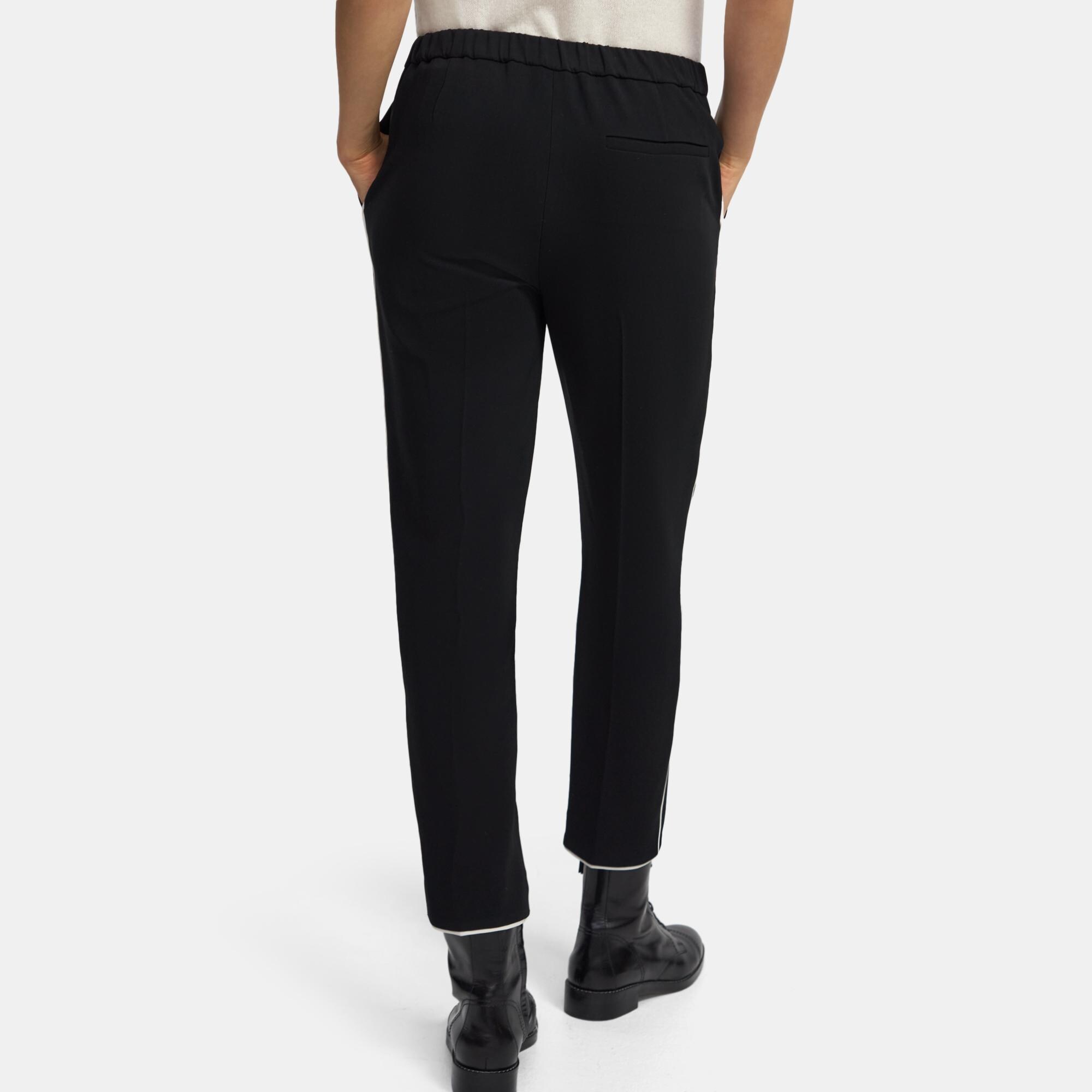 Crepe Piped Slim Cropped Pull-On Pant | Theory Outlet