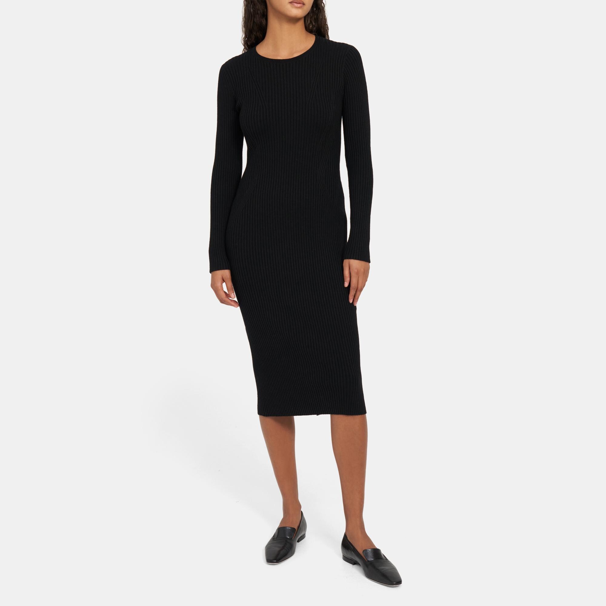 Stretch Wool Ribbed Maxi Dress Theory Outlet