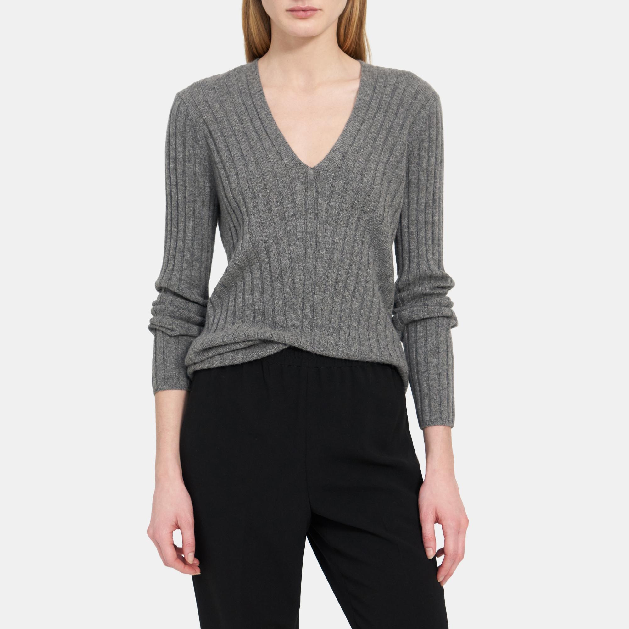 Theory Outlet Official Site | V Neck Pullover in Ribbed Cashmere