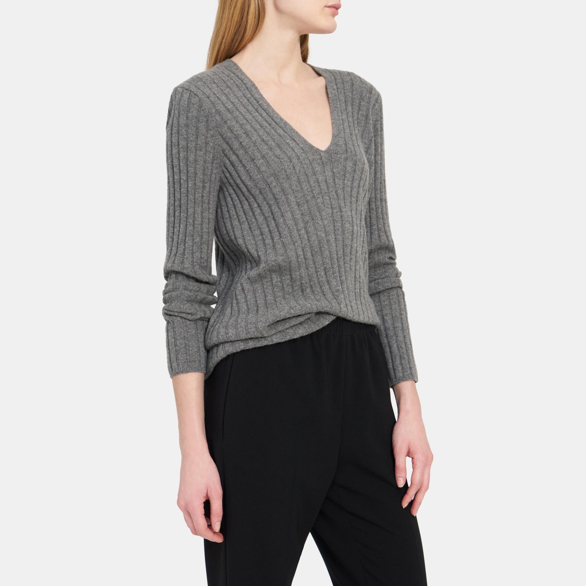 Theory Outlet Official Site | V Neck Pullover in Ribbed Cashmere