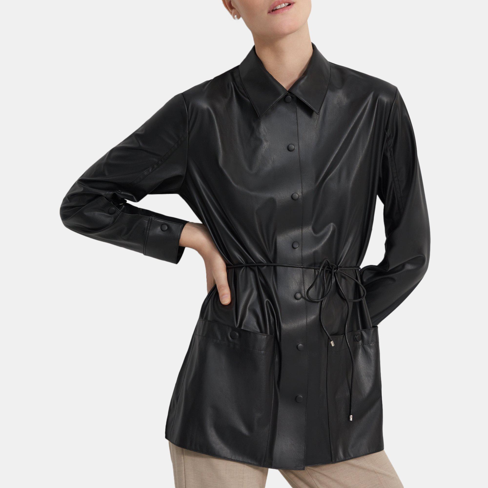 Theory Quilted Faux Leather Shirt Jacket