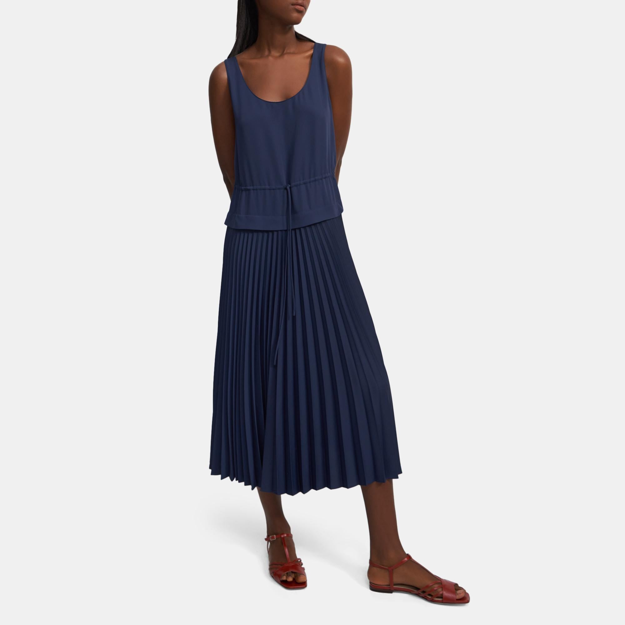 Buy Theory Neutral A-line Midi Dress in Crepe for Women in Kuwait