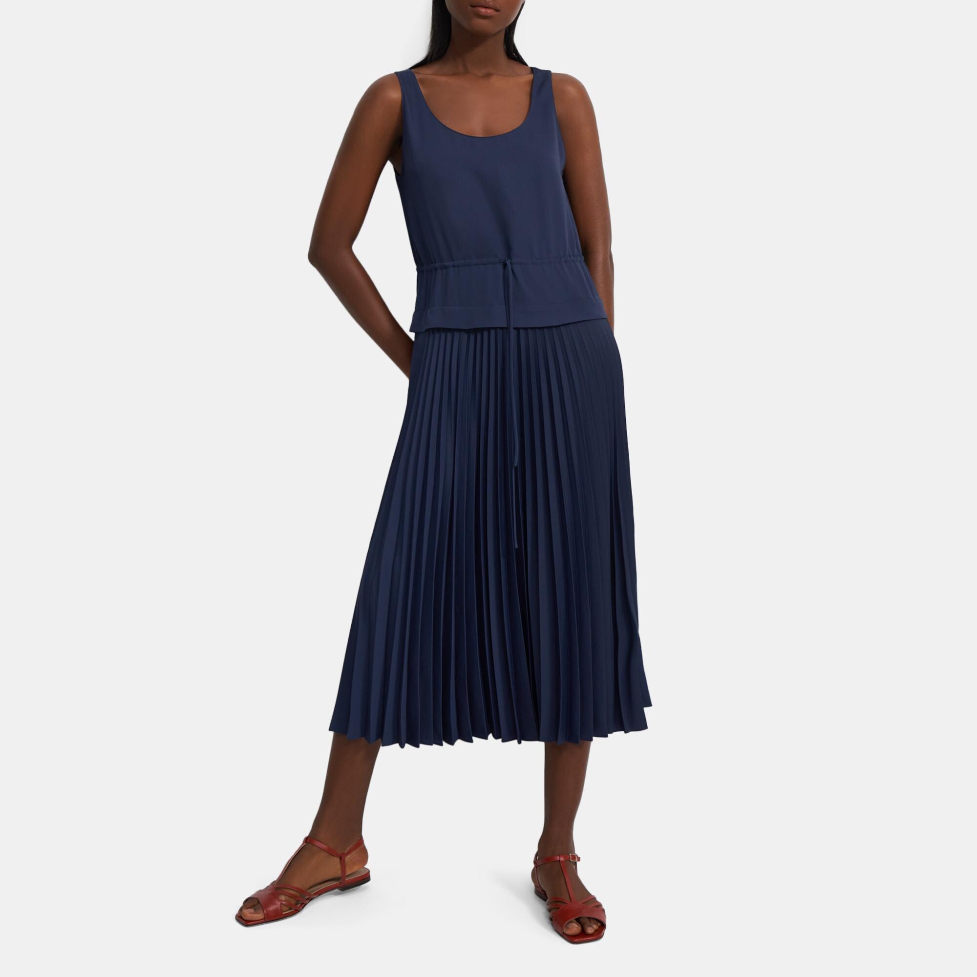 chambray satin pleats skirt-connectedremag.com