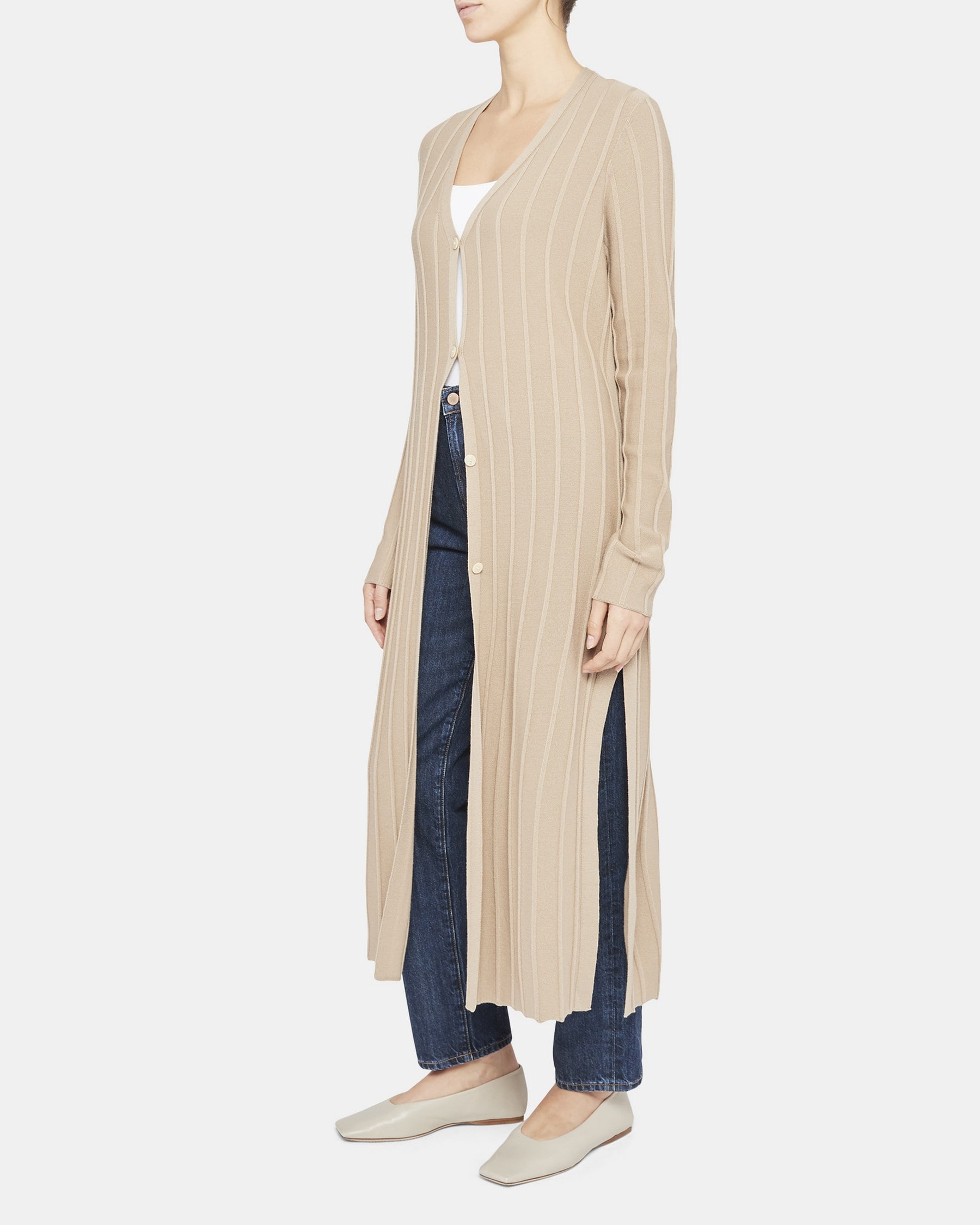 Wide Ribbed Long Cardigan in Empire Wool