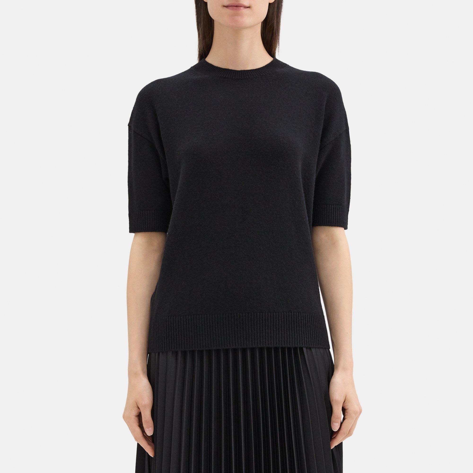 띠어리 Theory Short-Sleeve Sweater in Cashmere,BLACK