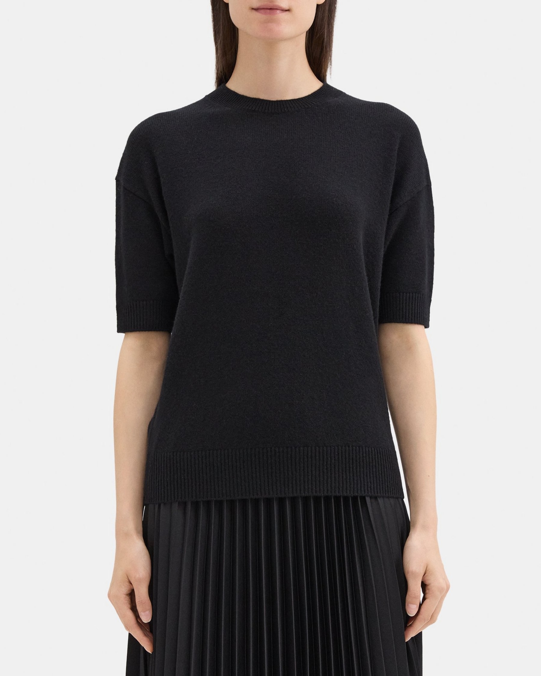 띠어리 Theory Short-Sleeve Sweater in Cashmere,BLACK
