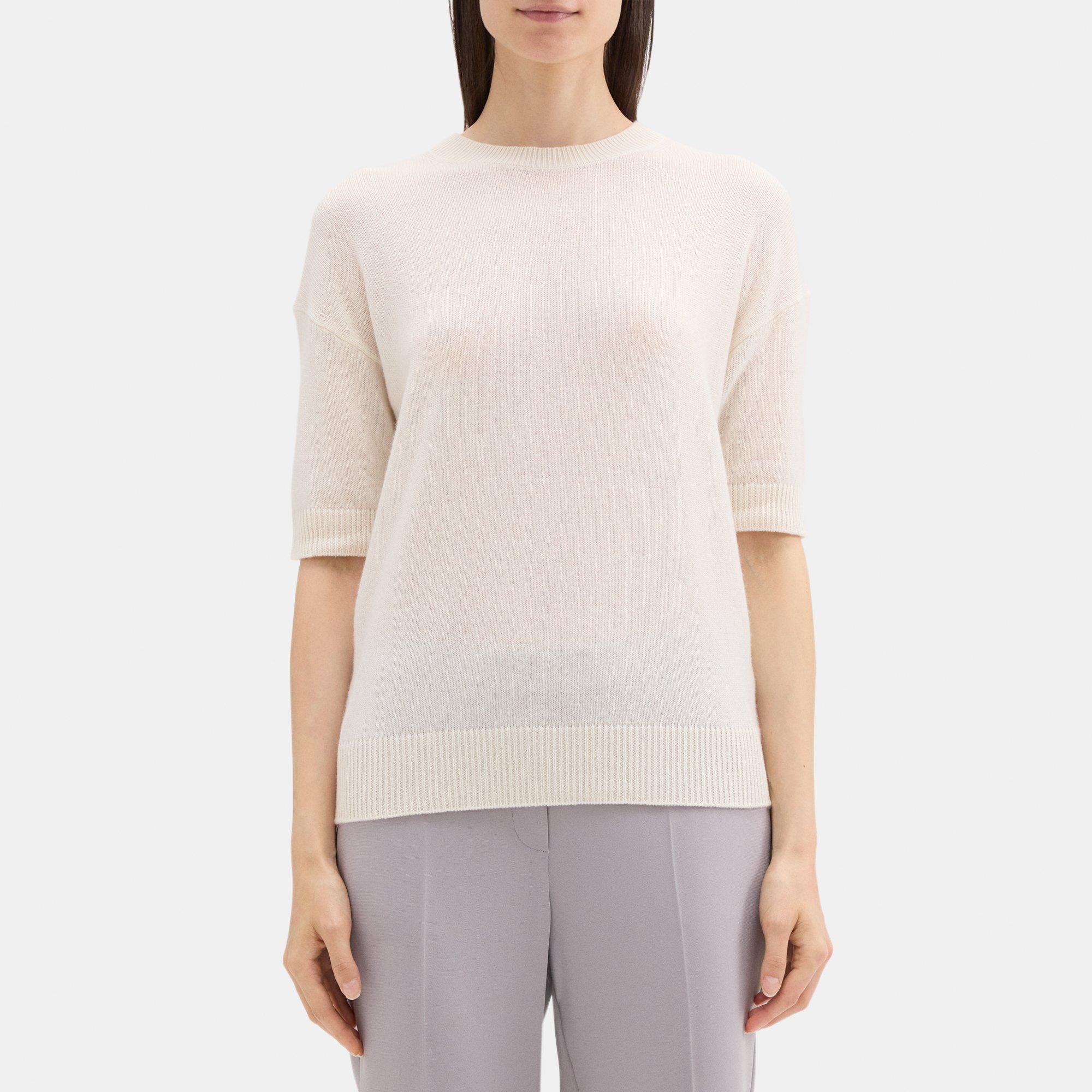 White Cashmere Short-Sleeve Sweater | Theory