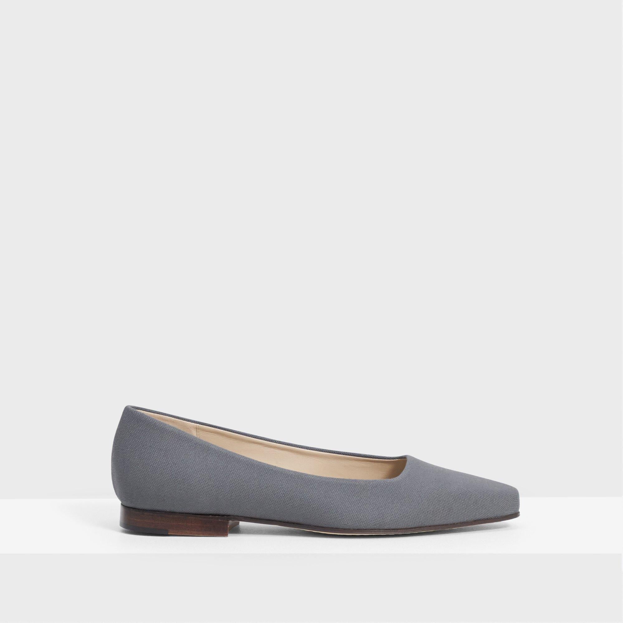 Cotton Canvas Square Toe Flat | Theory Outlet