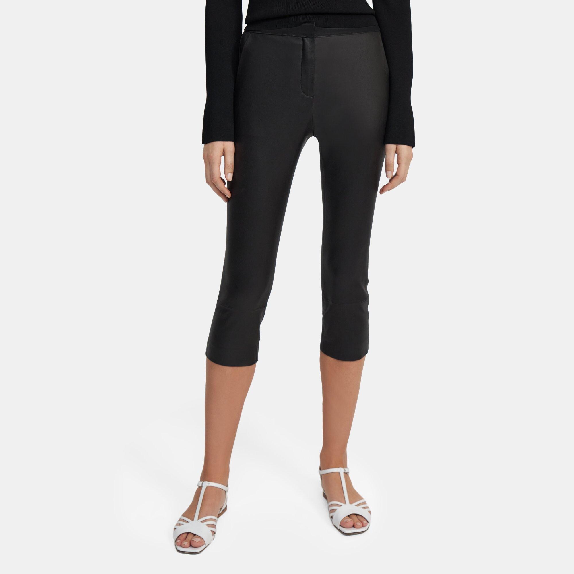 띠어리 Theory Easy Capri Pant in Leather,BLACK