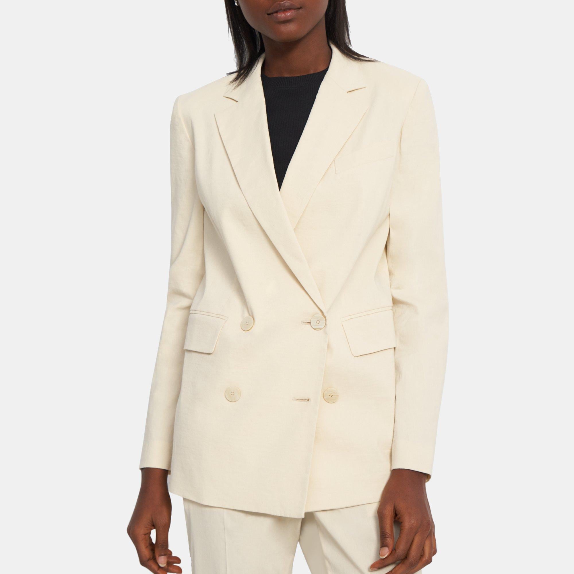 Stretch Linen Double-Breasted Jacket | Theory Outlet