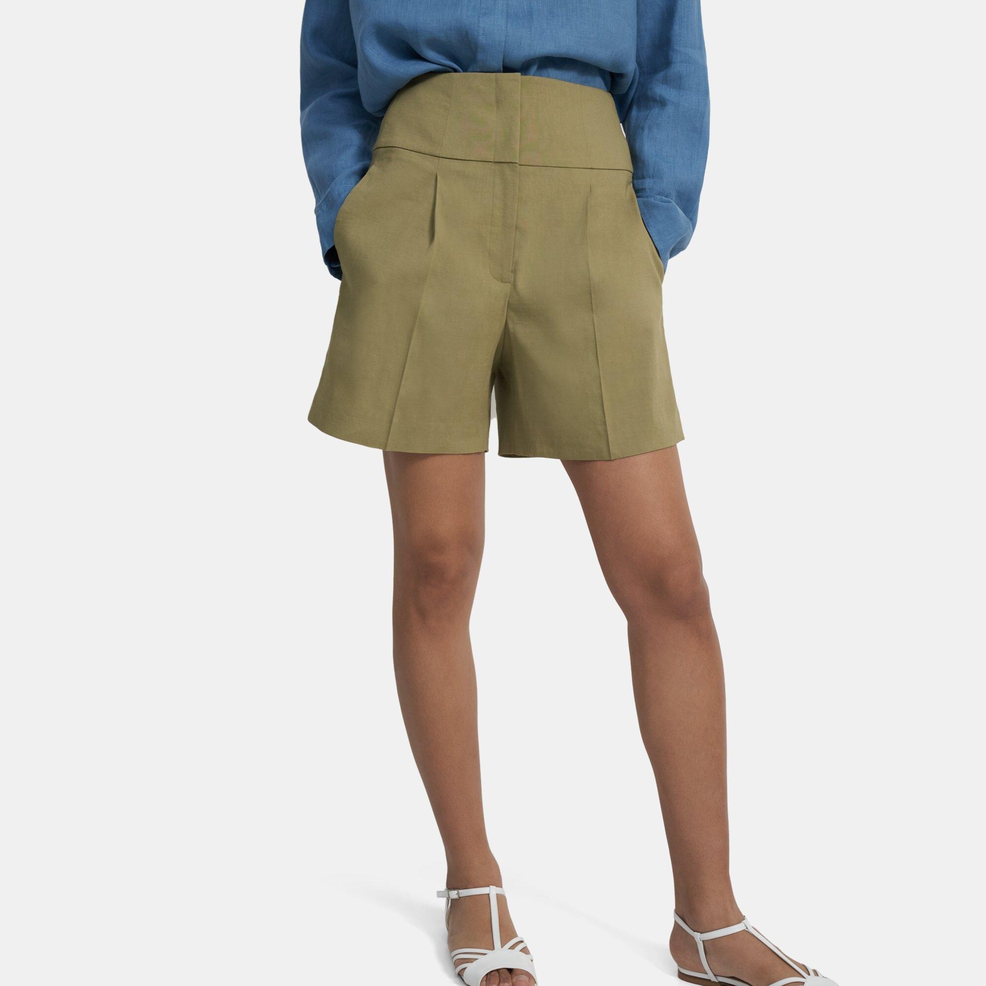 Stretch Linen Pleated Carrot Short | Theory