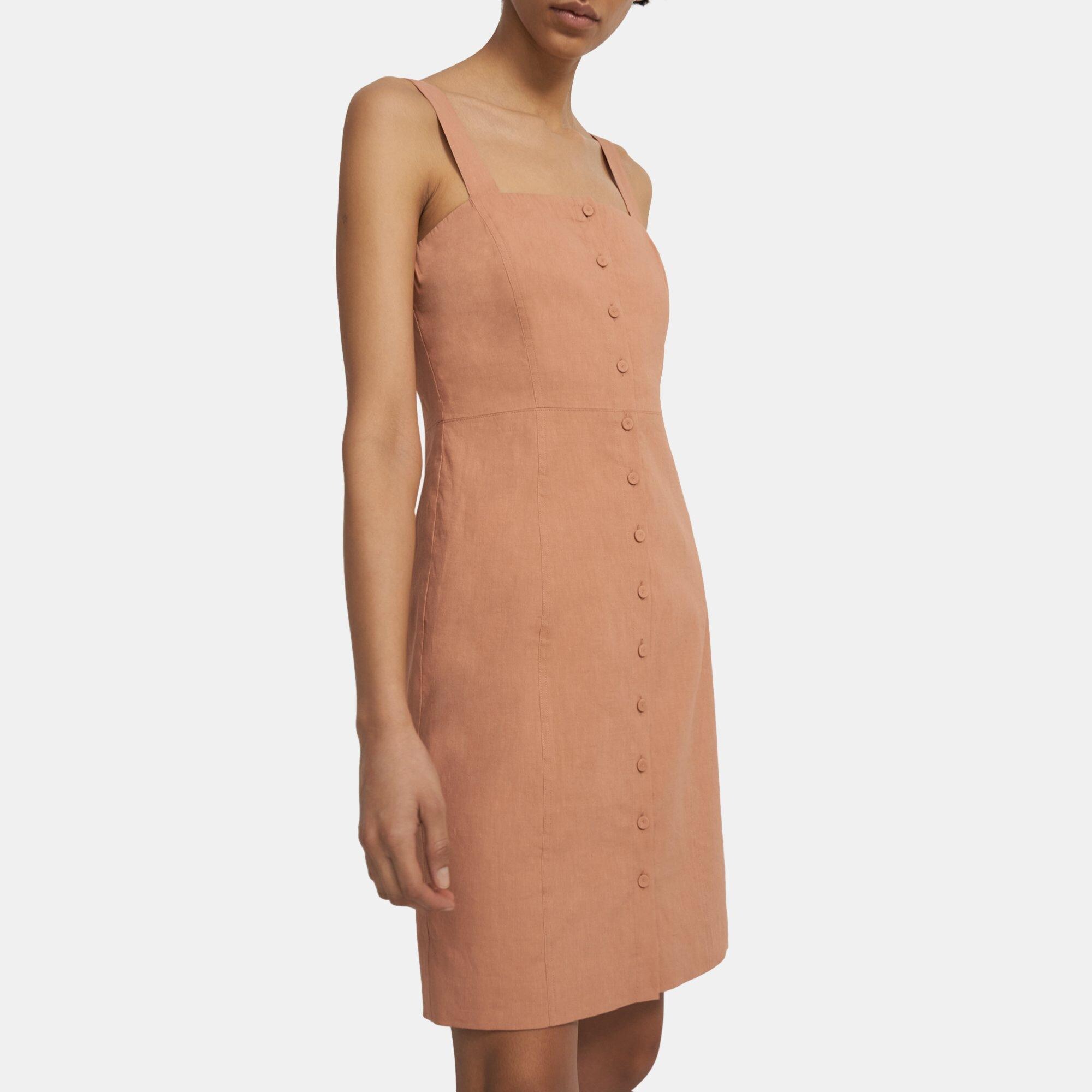 Stretch Linen Button-Up Tank Dress  Theory Outlet