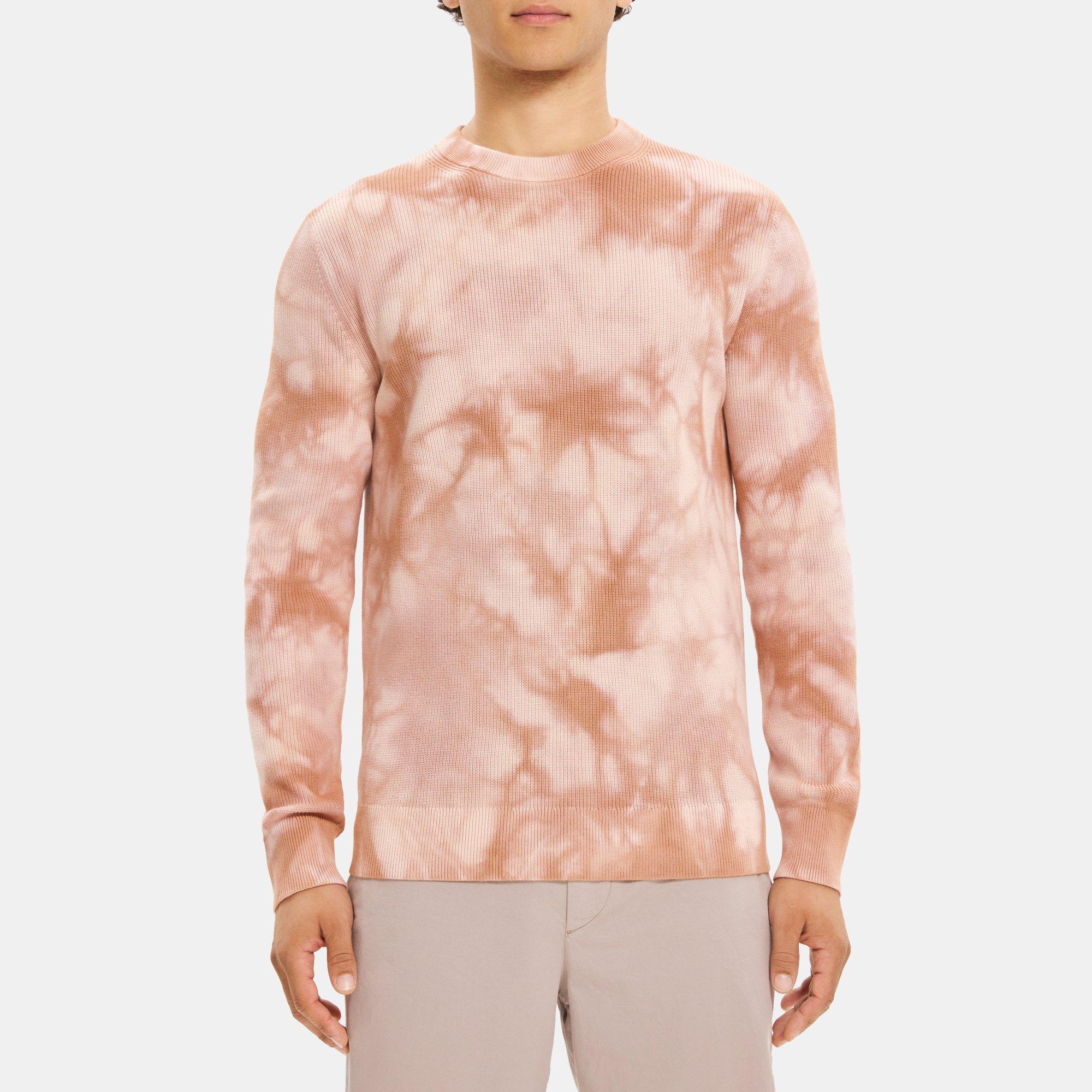 띠어리 Theory Ribbed Crewneck Sweater in Tie-Dyed Cotton,ROSE DUST/BURLWOOD
