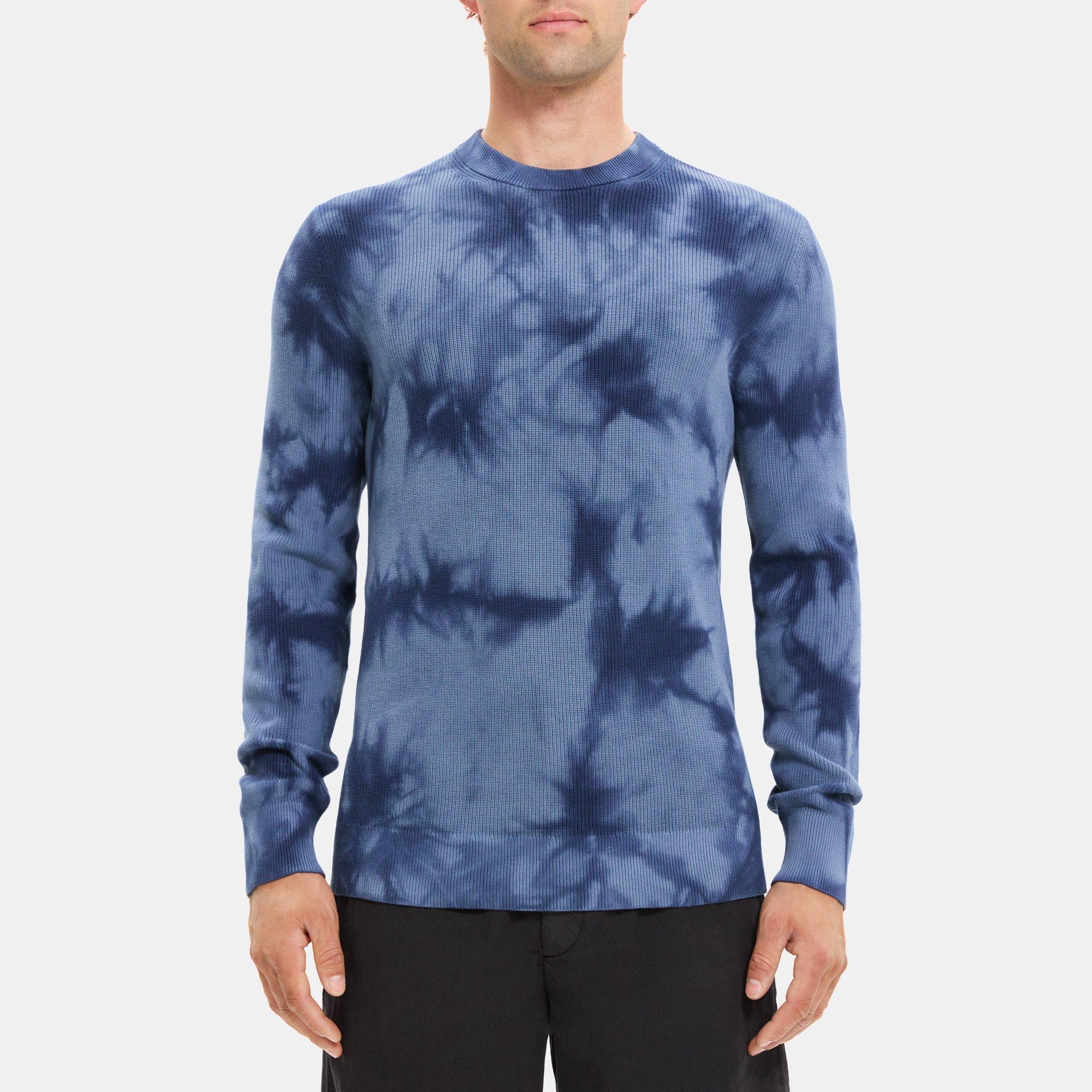 띠어리 Theory Ribbed Crewneck Sweater in Tie-Dyed Cotton,SARGASSO/BALTIC