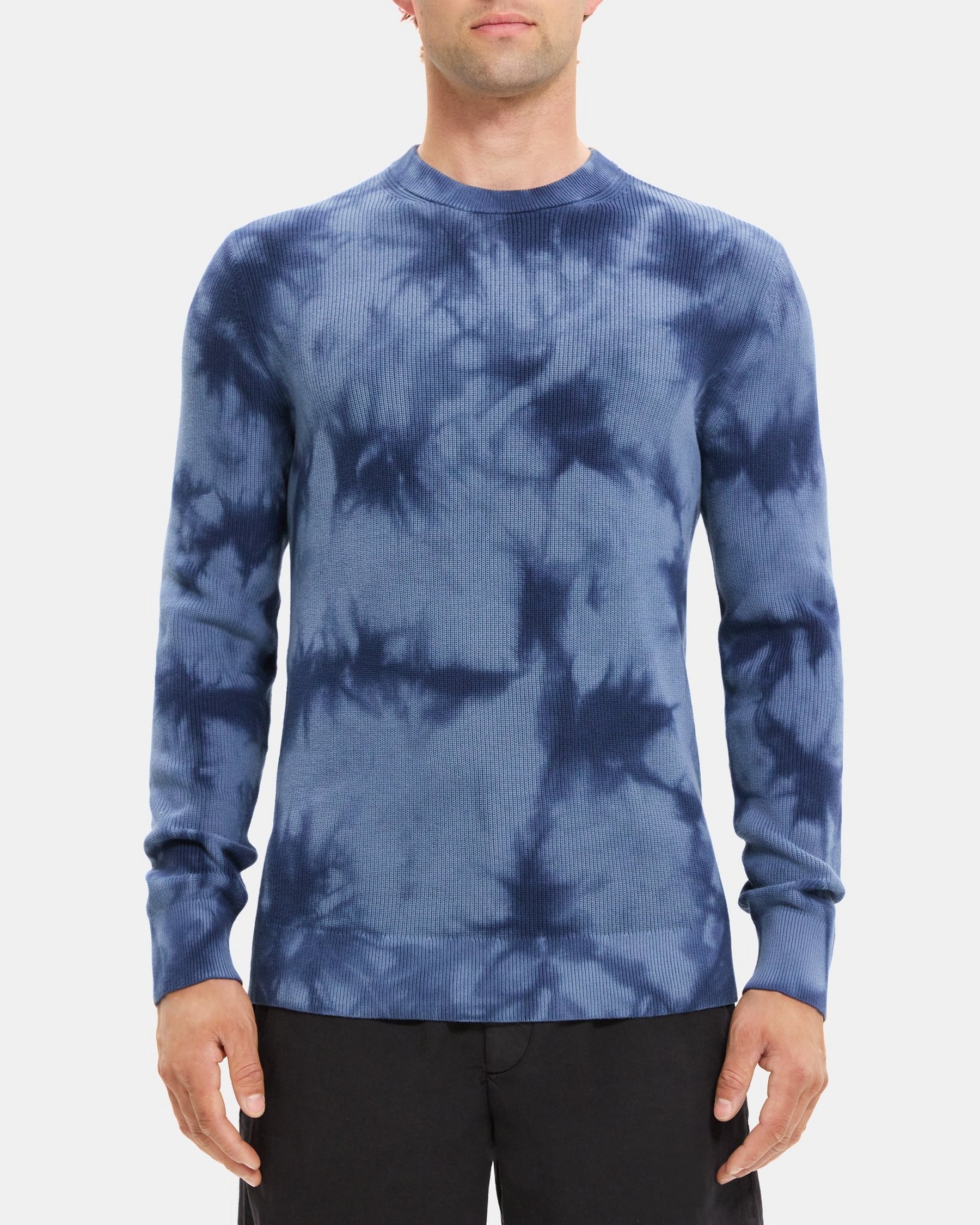 띠어리 Theory Ribbed Crewneck Sweater in Tie-Dyed Cotton,SARGASSO/BALTIC