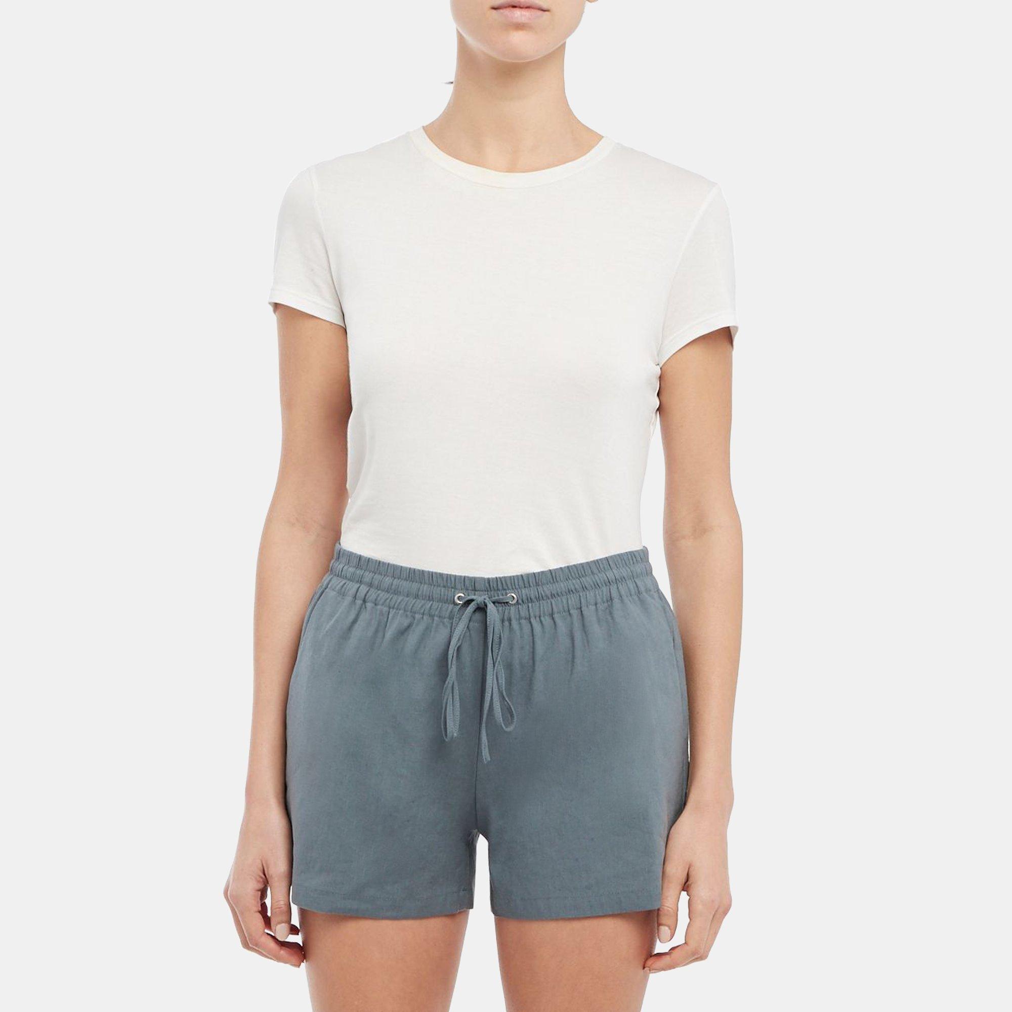 띠어리 Theory Drawstring Short in Linen Blend,STEEL