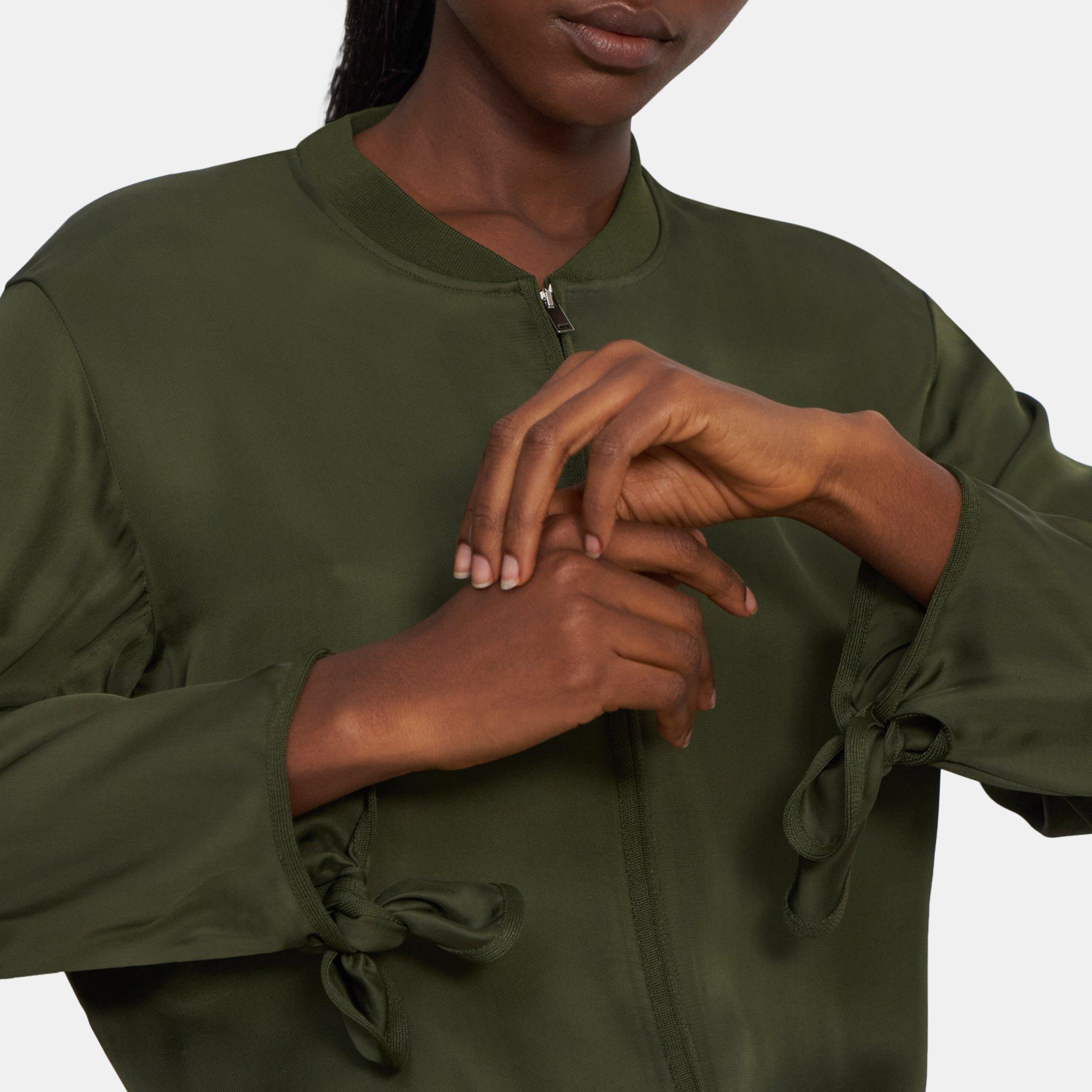 Tied-Sleeve Bomber Jacket in Viscose Twill