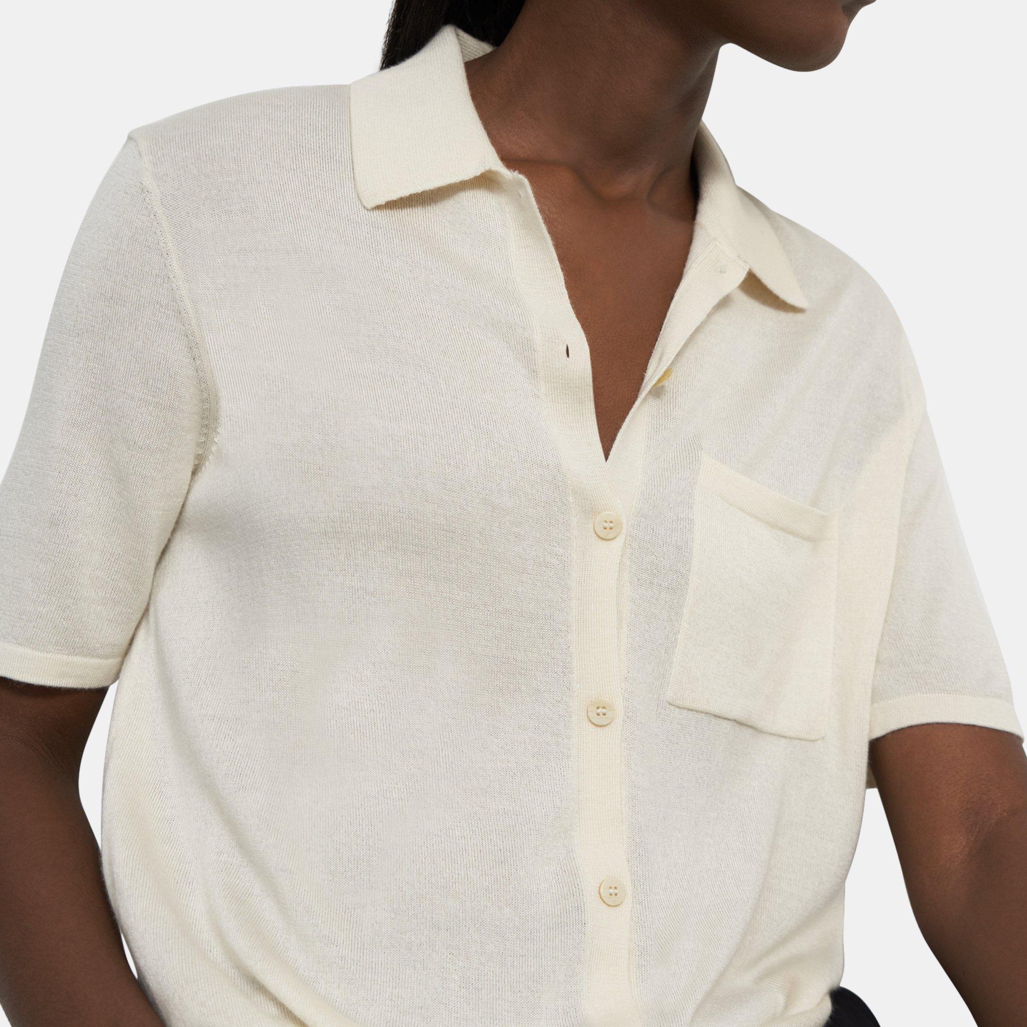 TILLEY Tech SLK Performance Silk-Like Woven Point Collar Cap Sleeve  Button-Front Shirt