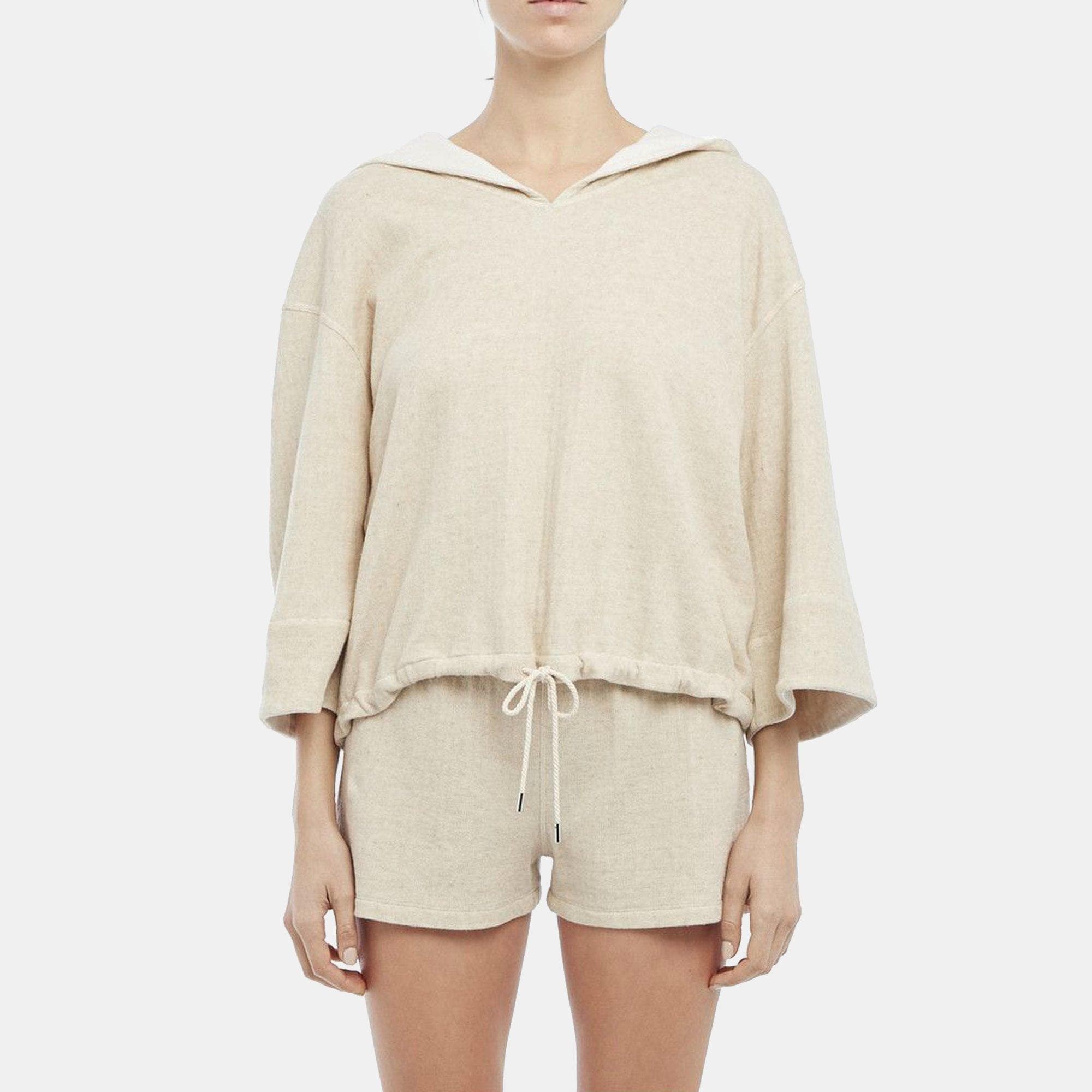 Theory Hooded Short-Sleeve Tee in Cotton-Linen Knit