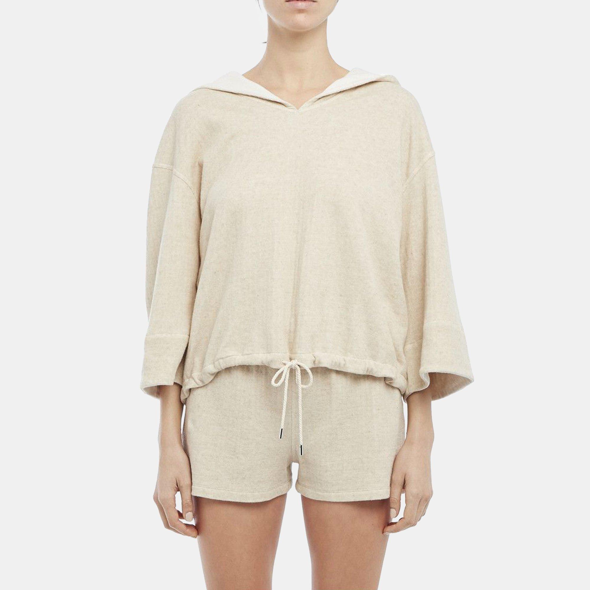 Theory Hooded Short-Sleeve Tee in Cotton-Linen Knit