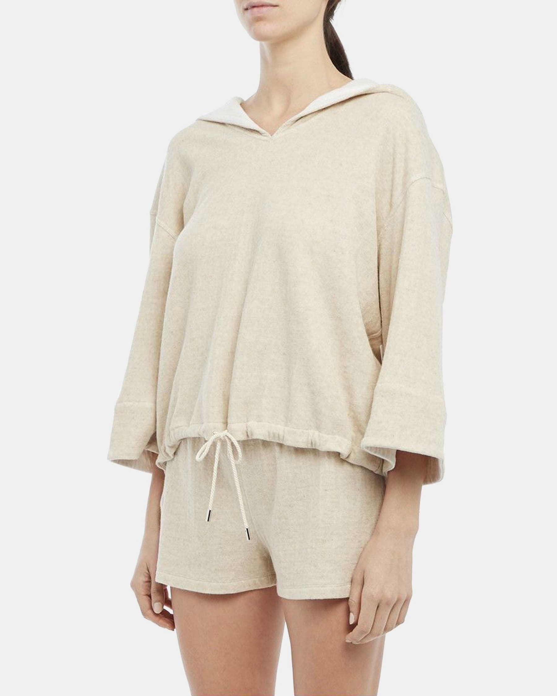 Hooded Short-Sleeve Tee in Cotton-Linen Knit
