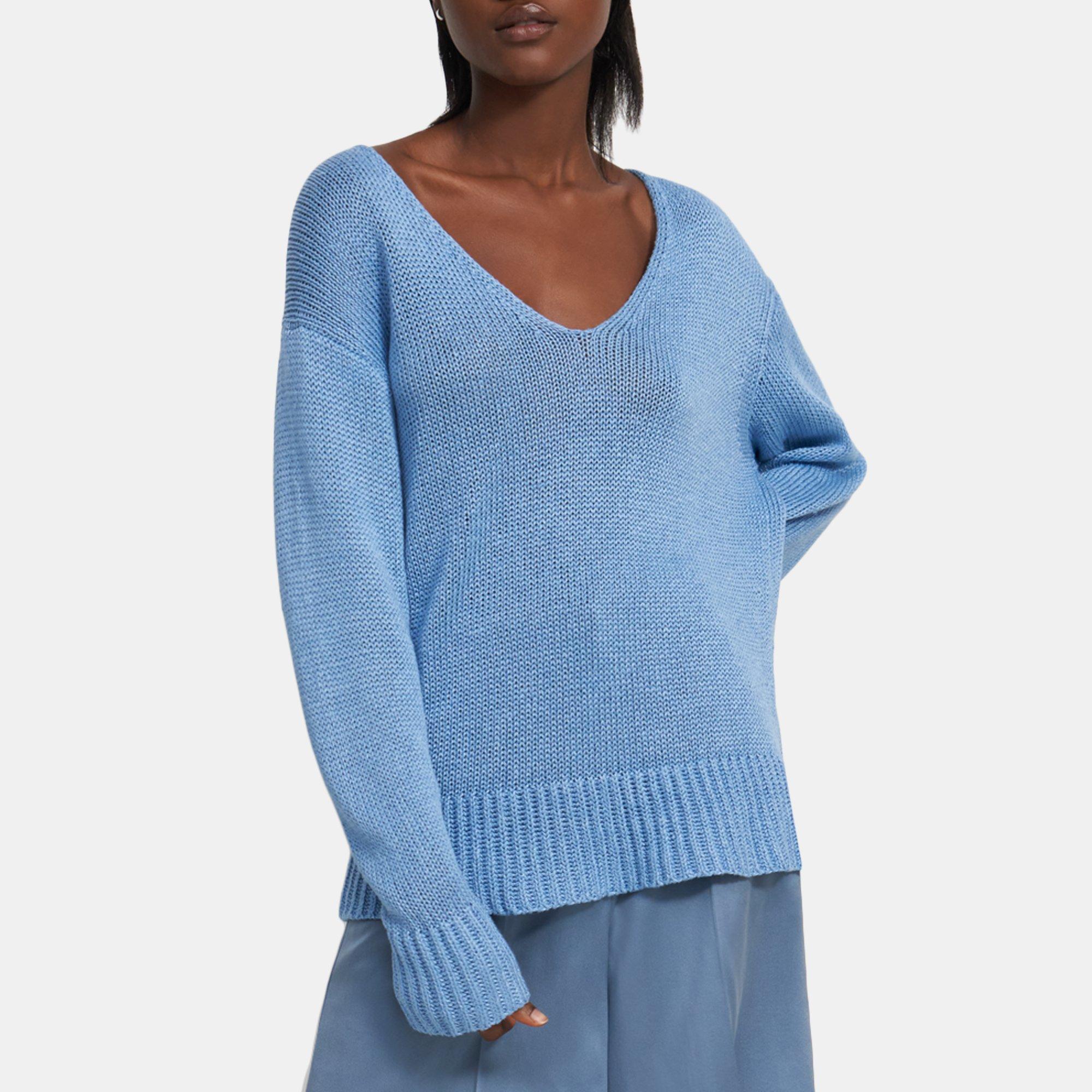 Knit Linen V-Neck Sweater | Theory