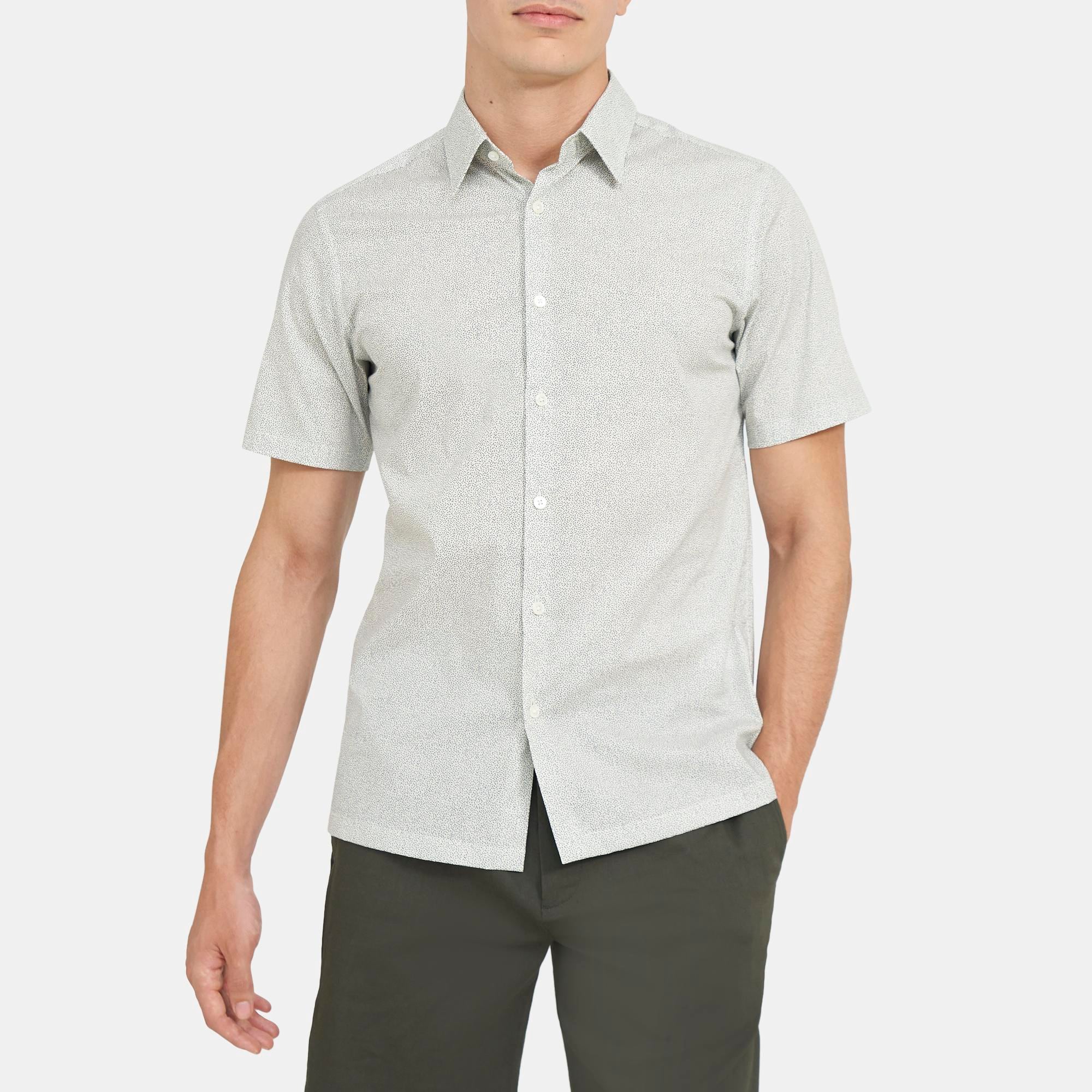 띠어리 Theory Standard-Fit Short-Sleeve Shirt in Printed Stretch Cotton,WHITE MULTI