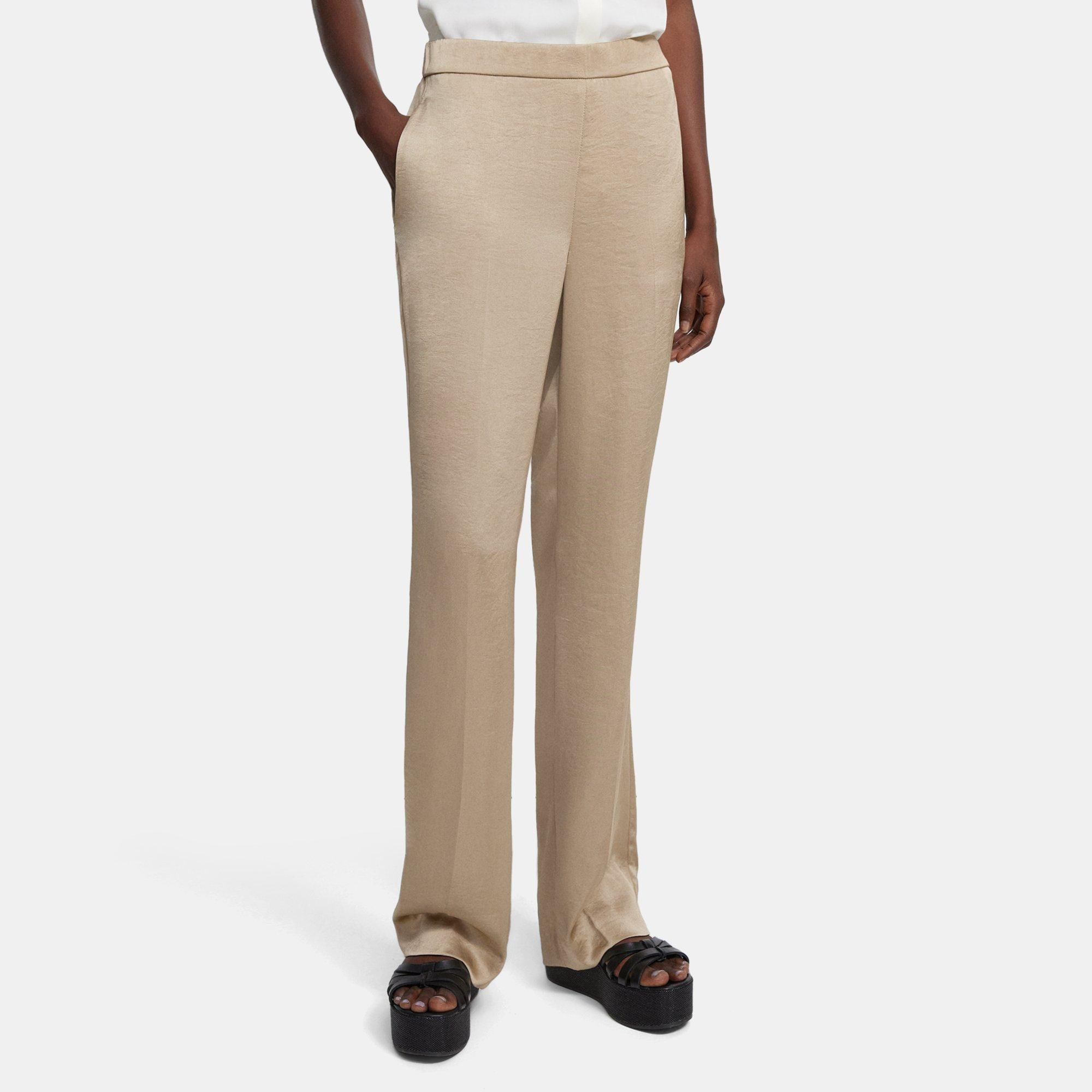 Theory Straight Pull-On Pant in Crushed Satin