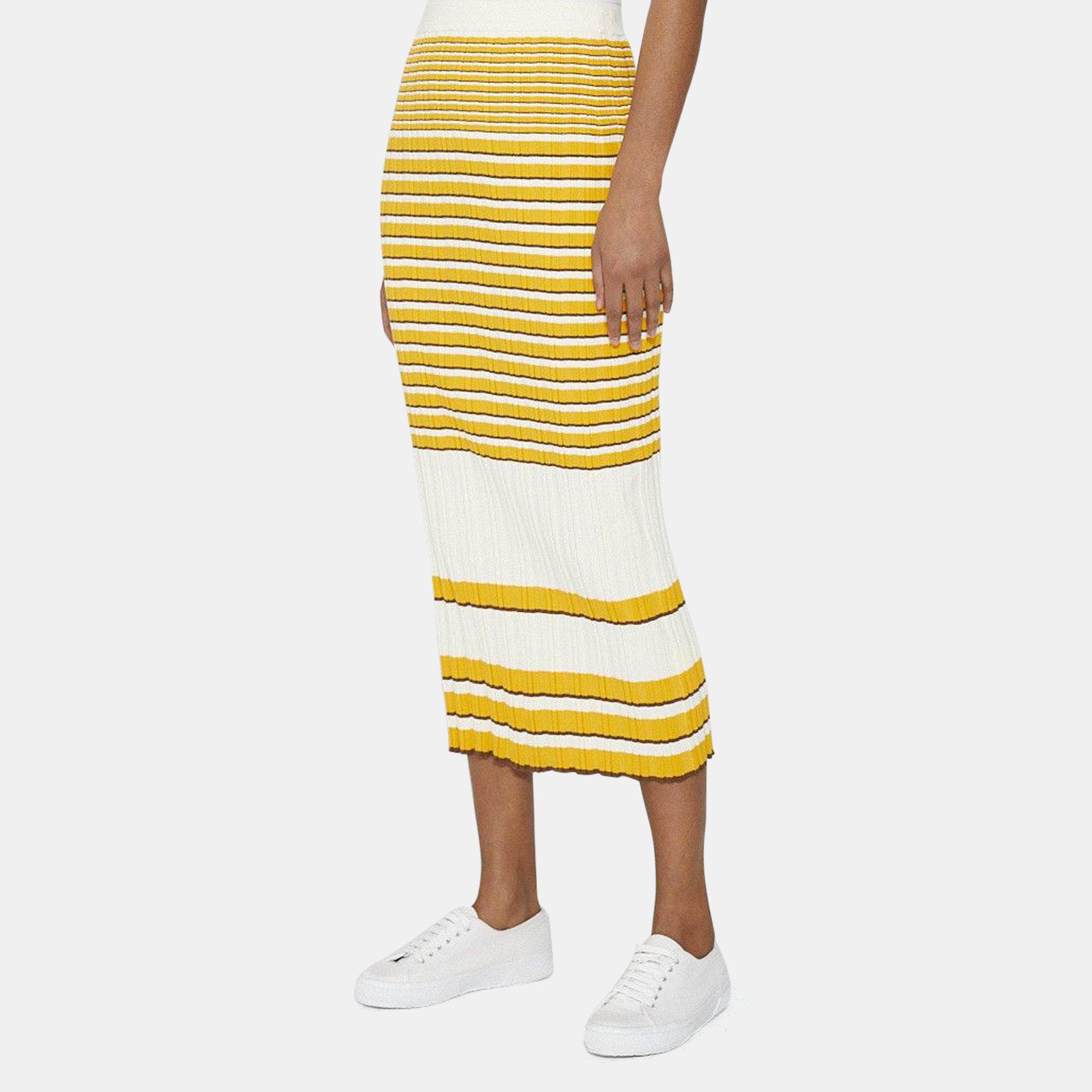 띠어리 Theory Striped Midi Skirt in Cotton Blend Rib Knit,SOAP/AMBER/CEDAR