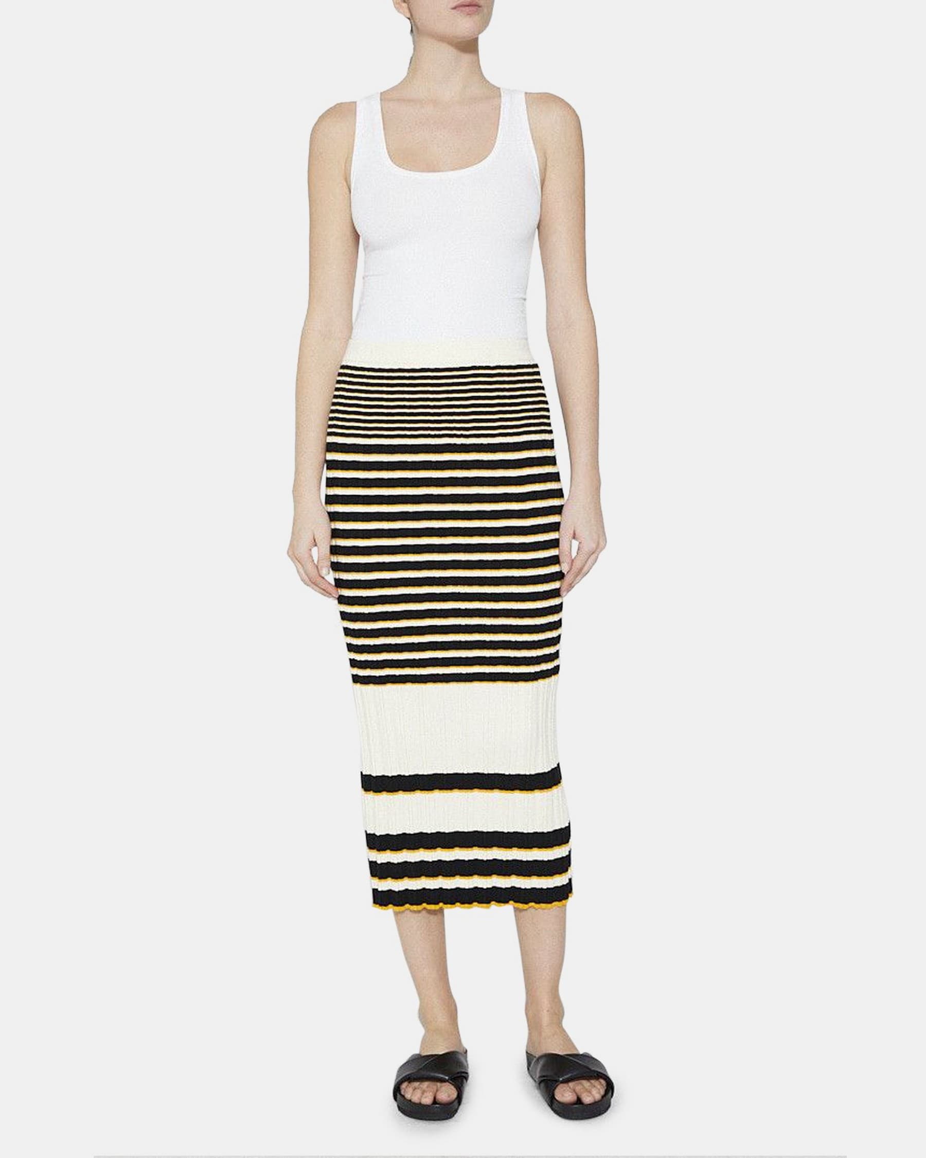 Striped Midi Skirt in Cotton Blend Rib Knit